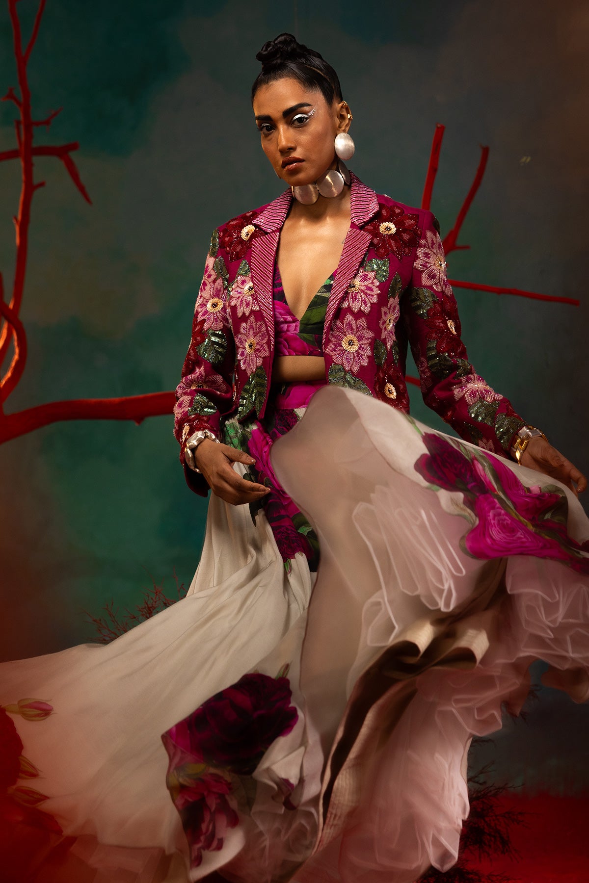 Floral Crop Blazer With Lehenga