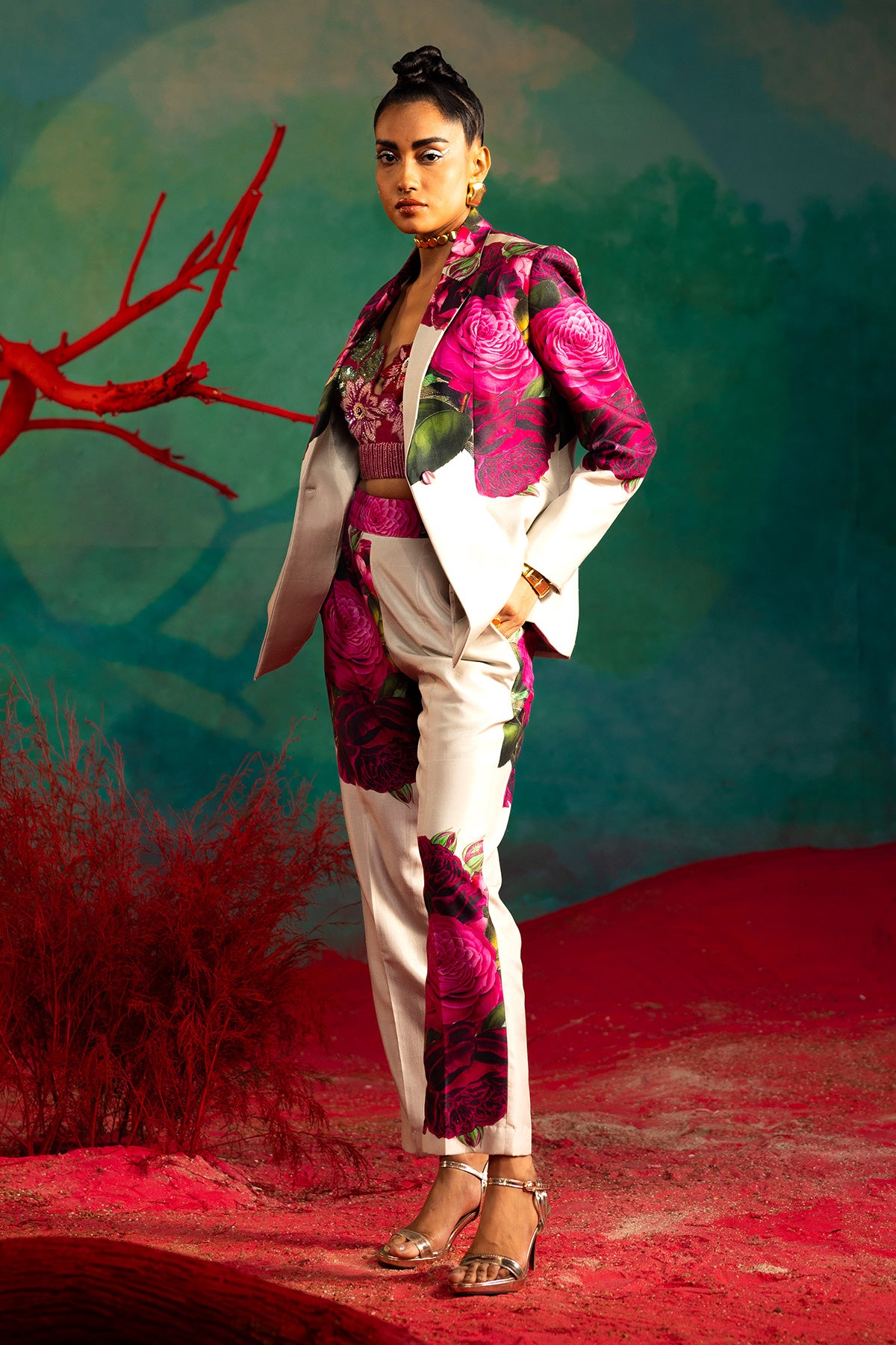 Pink Bold floral Pants And Suit