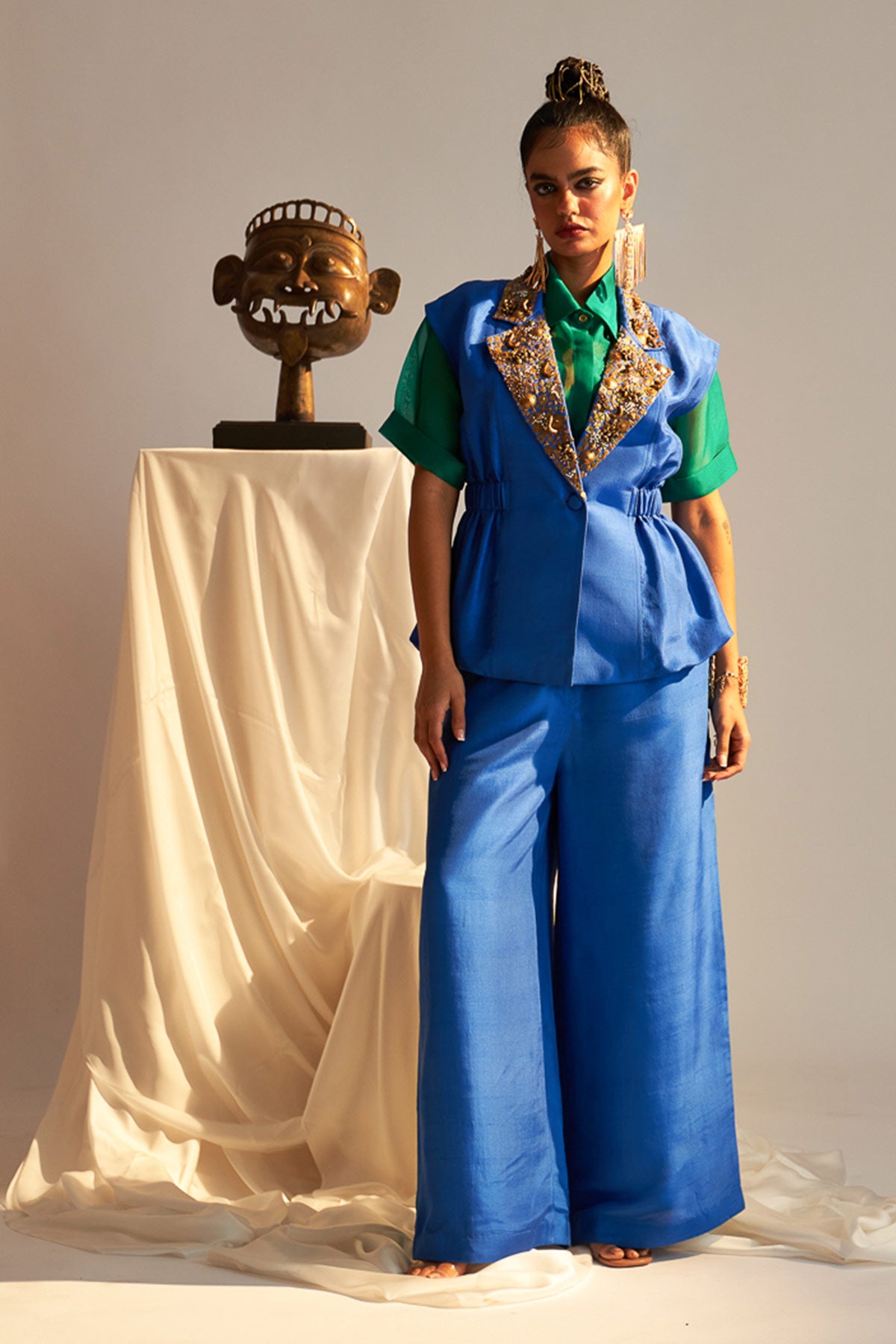 Side elasticated top & Organza shirt