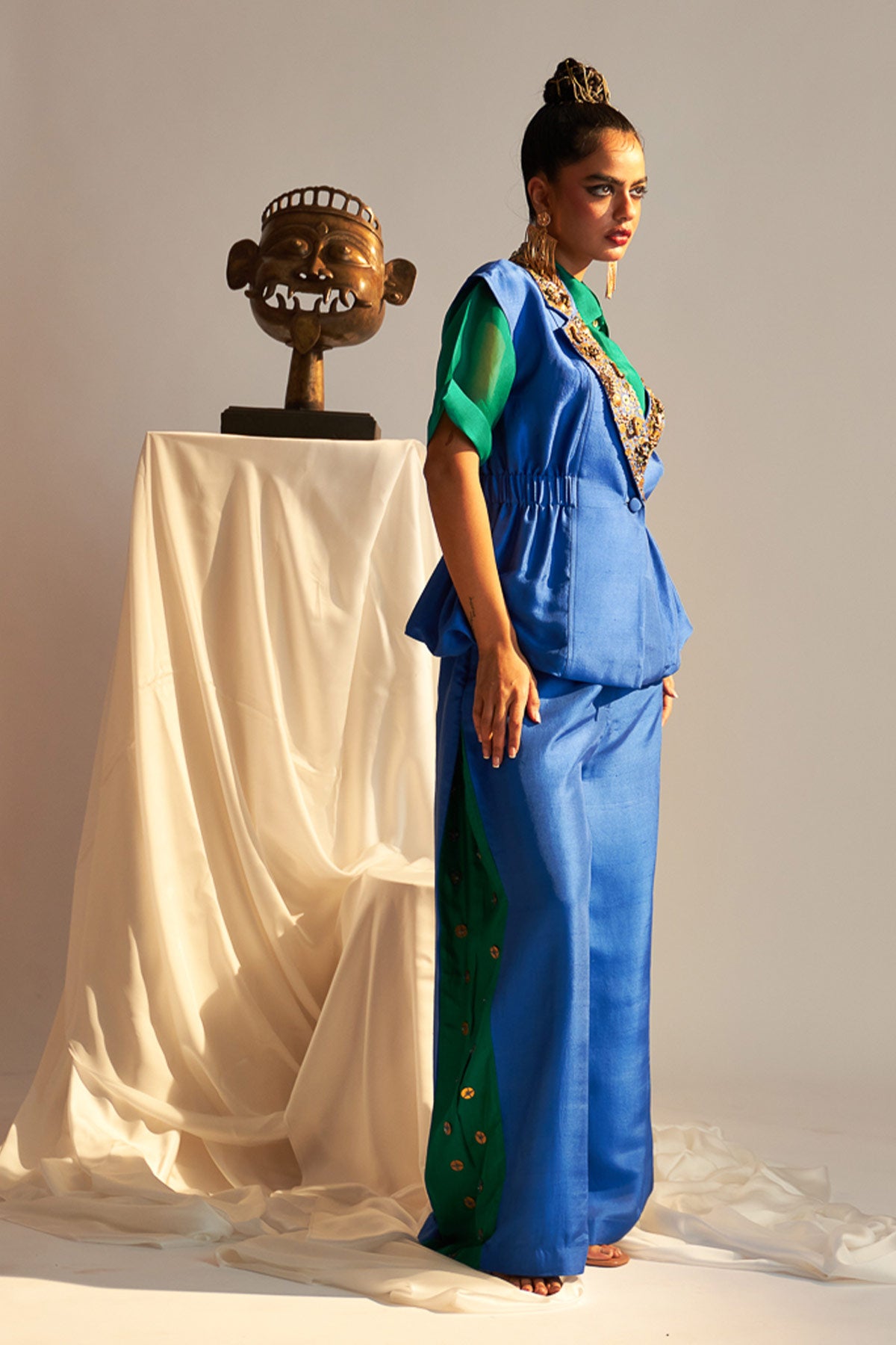 Side elasticated top & Organza shirt