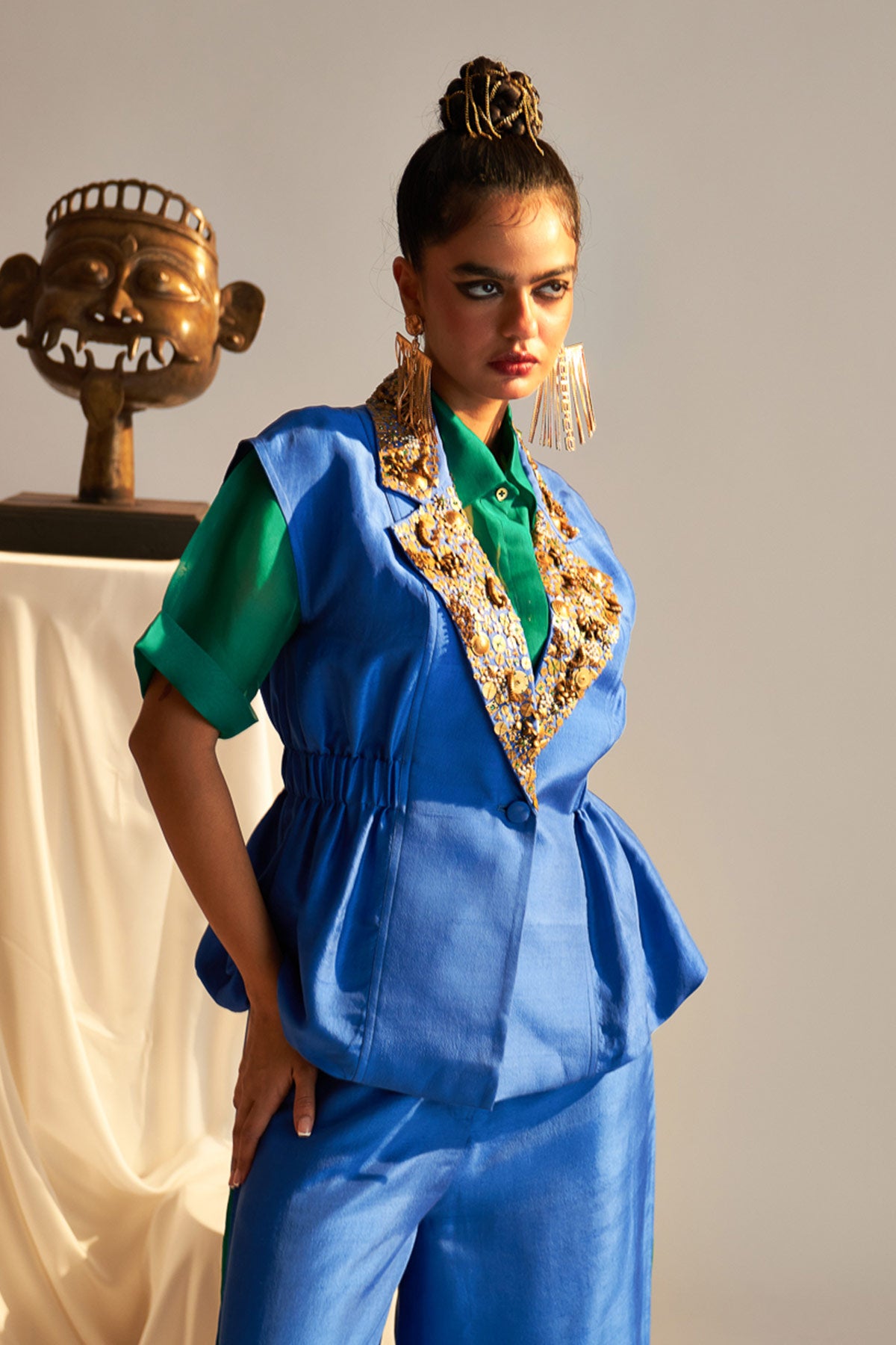 Side elasticated top & Organza shirt