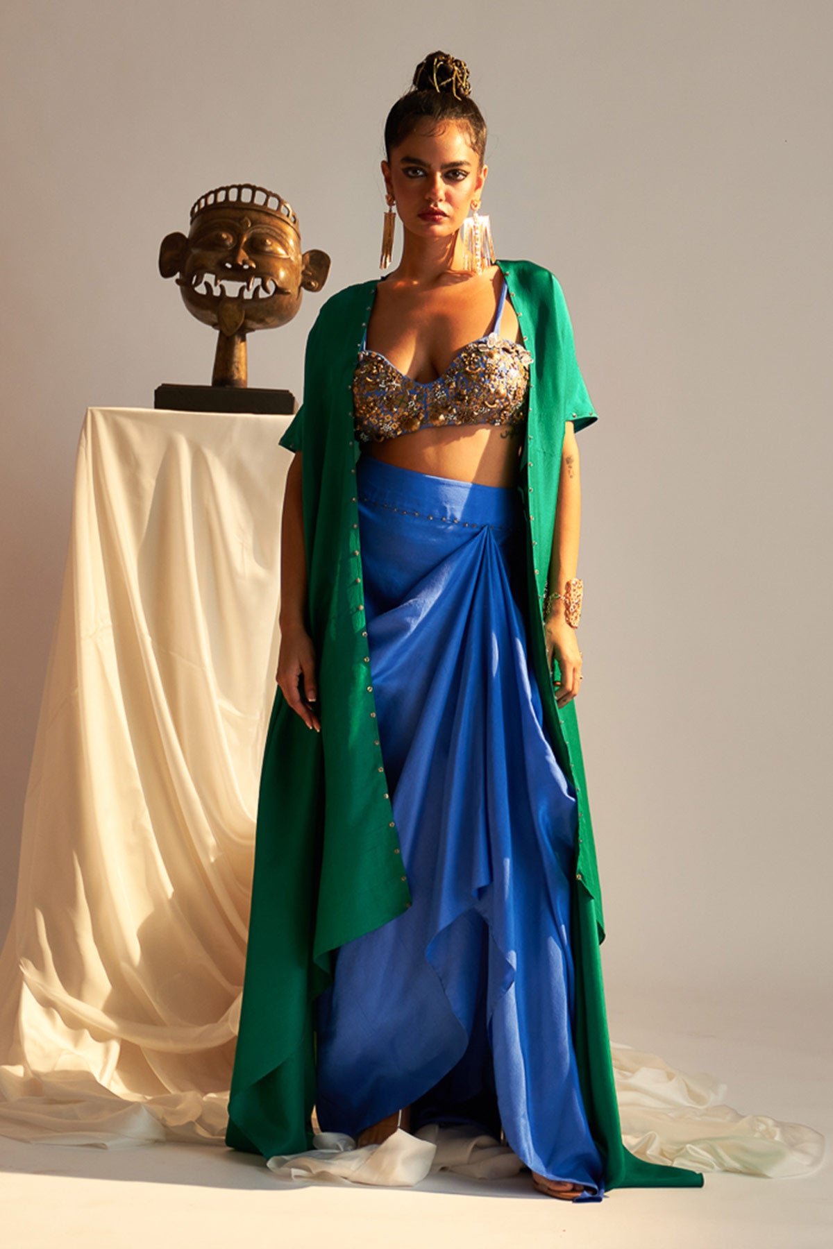 Co-ord set with cape and drape skirt