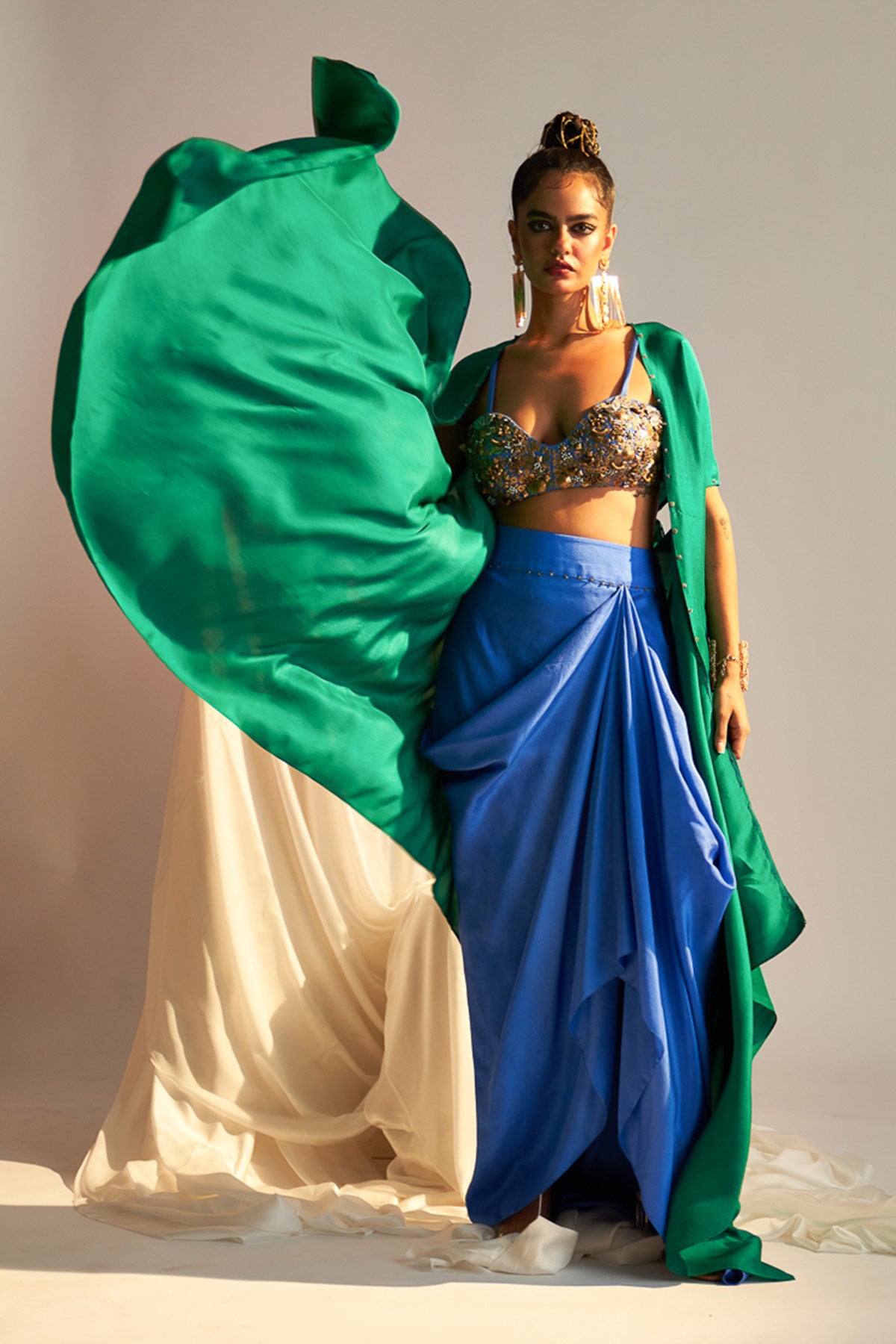 Co-ord set with cape and drape skirt