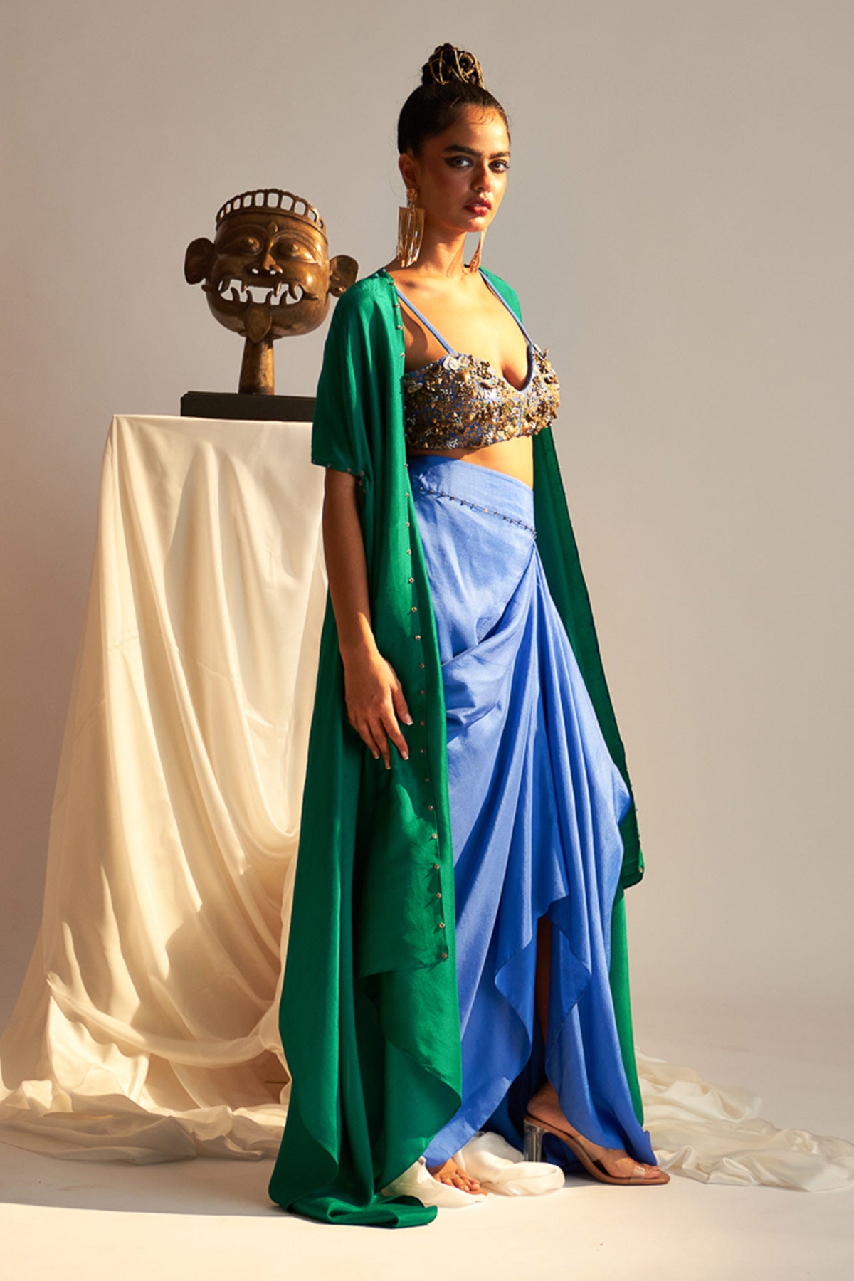 Co-ord set with cape and drape skirt