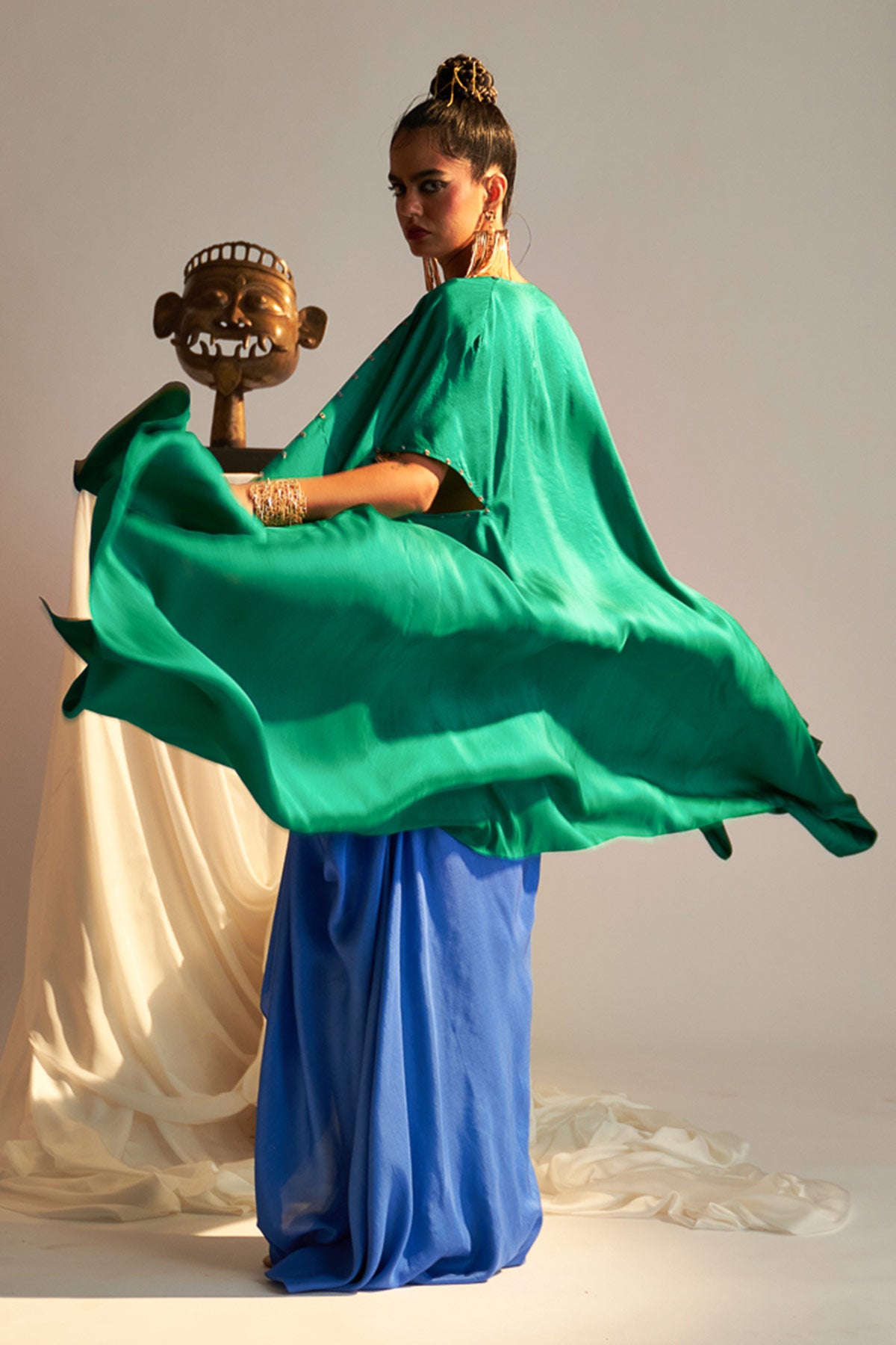 Co-ord set with cape and drape skirt