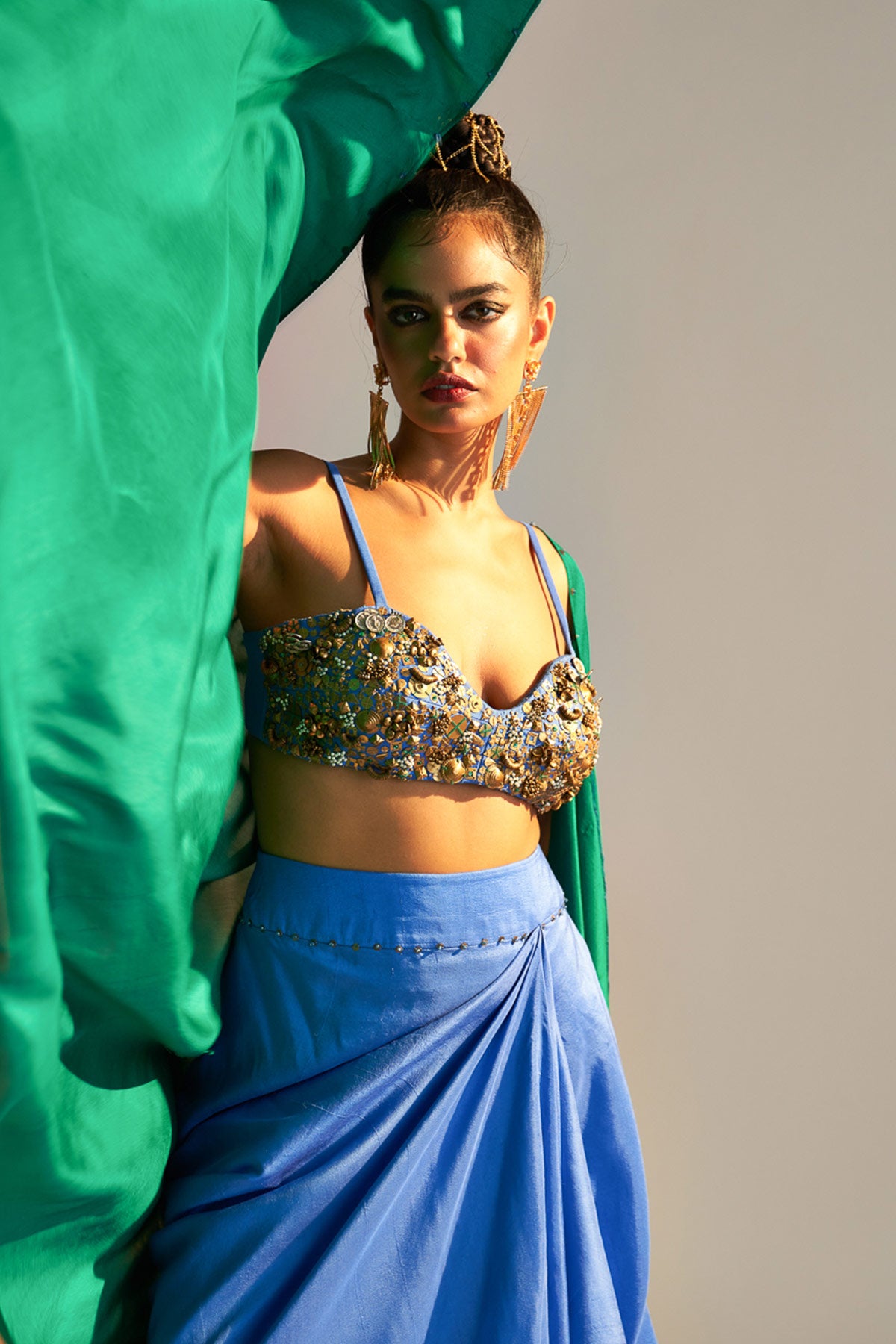 Co-ord set with cape and drape skirt