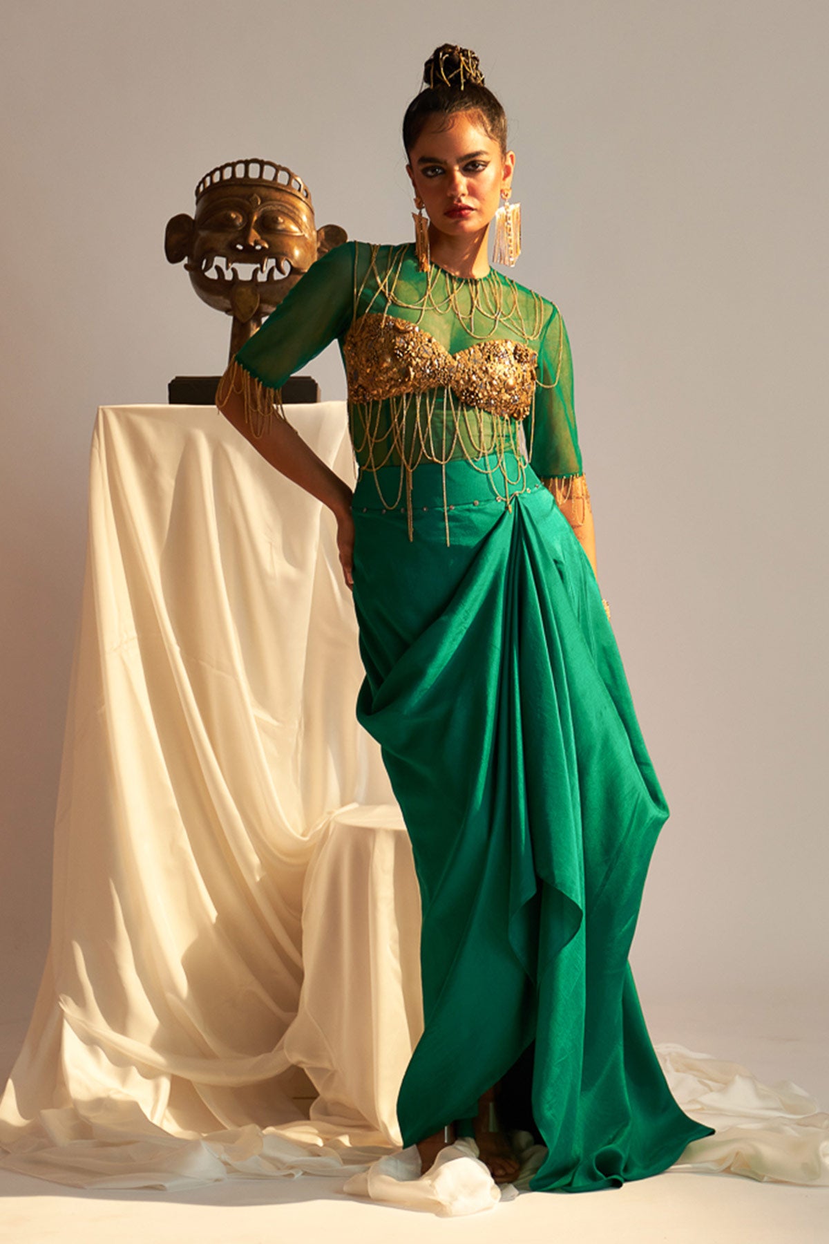 Bodysuit and drape skirt set