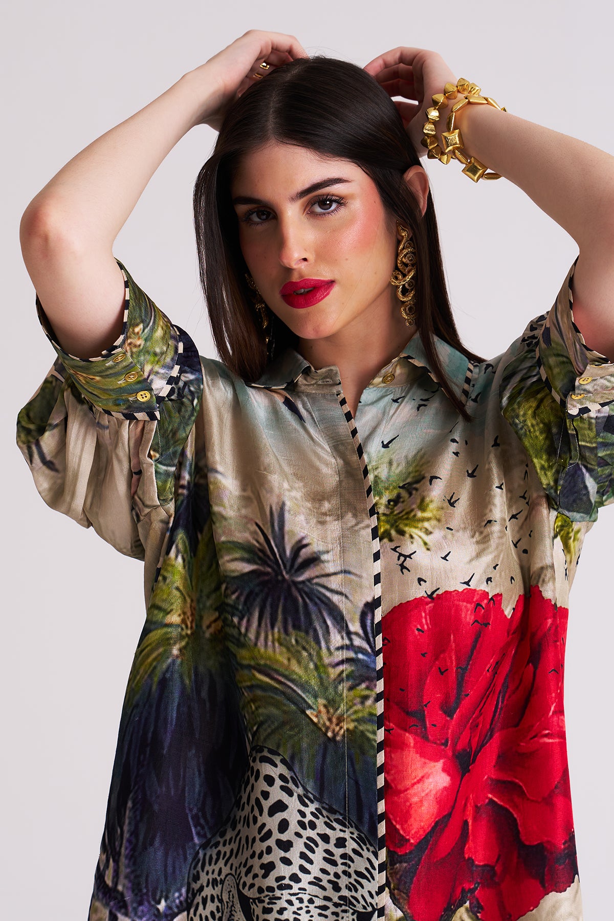 Box yoke pleated dress