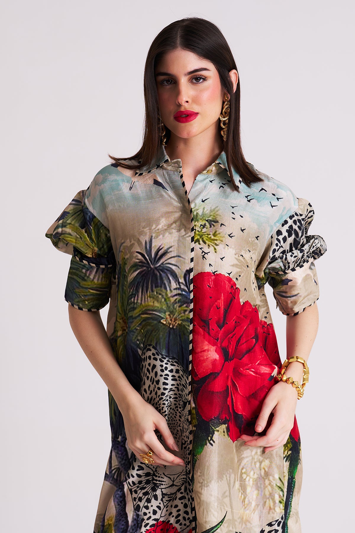 Box yoke pleated dress