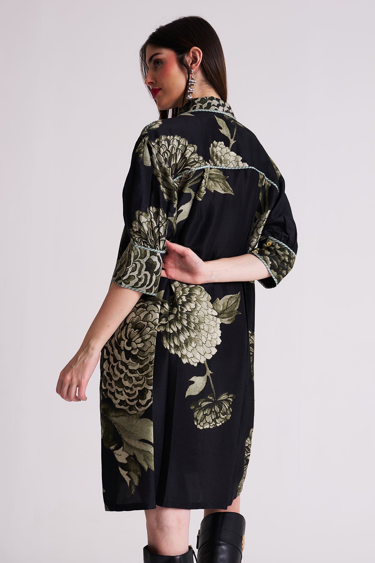 Box yoke pleated dress