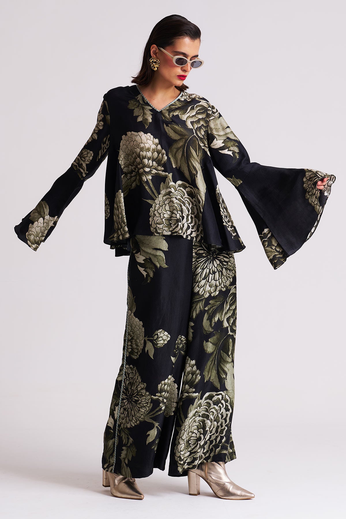 V-neck bell sleeve top