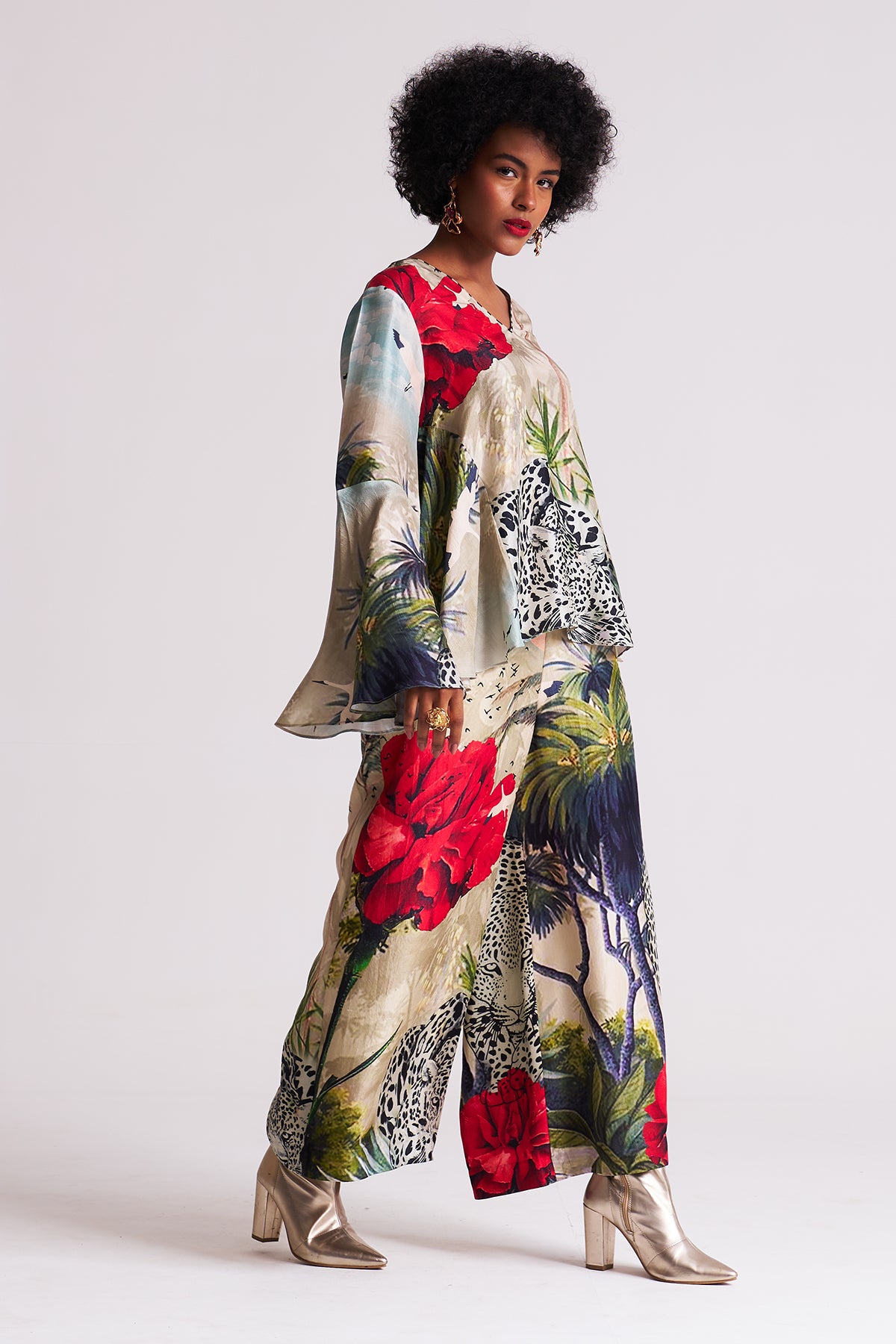 V-neck bell sleeve top
