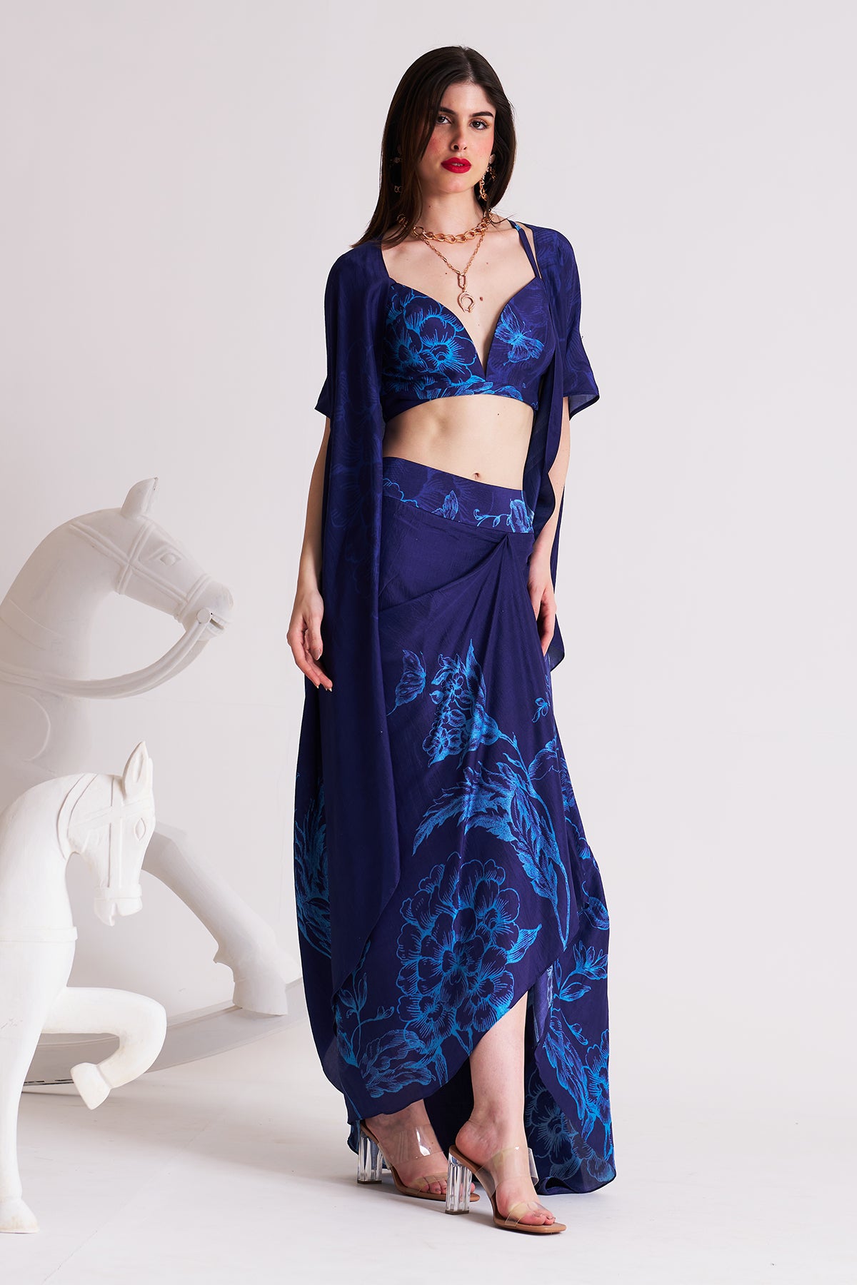Co-ord set with cape and drape skirt