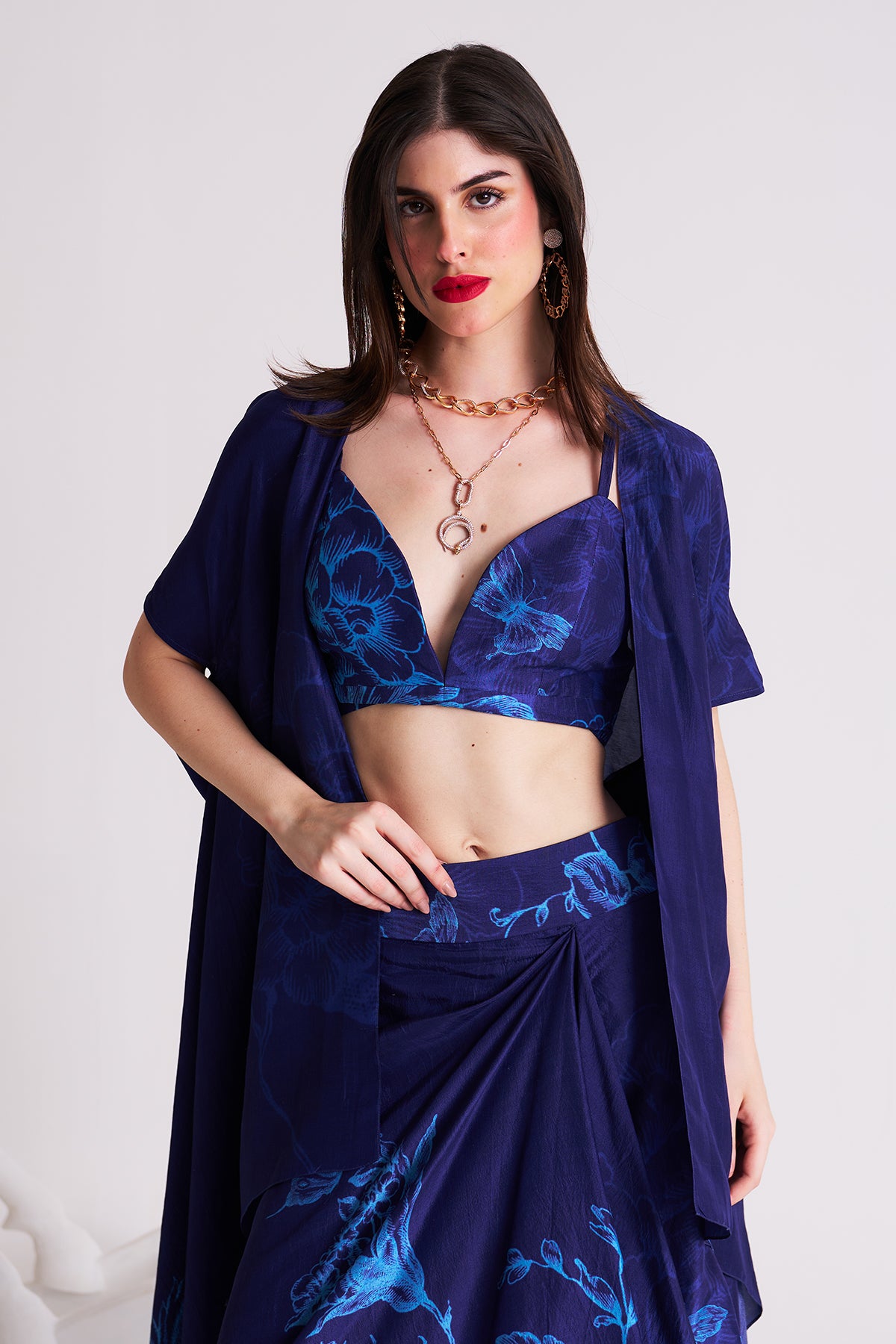 Co-ord set with cape and drape skirt