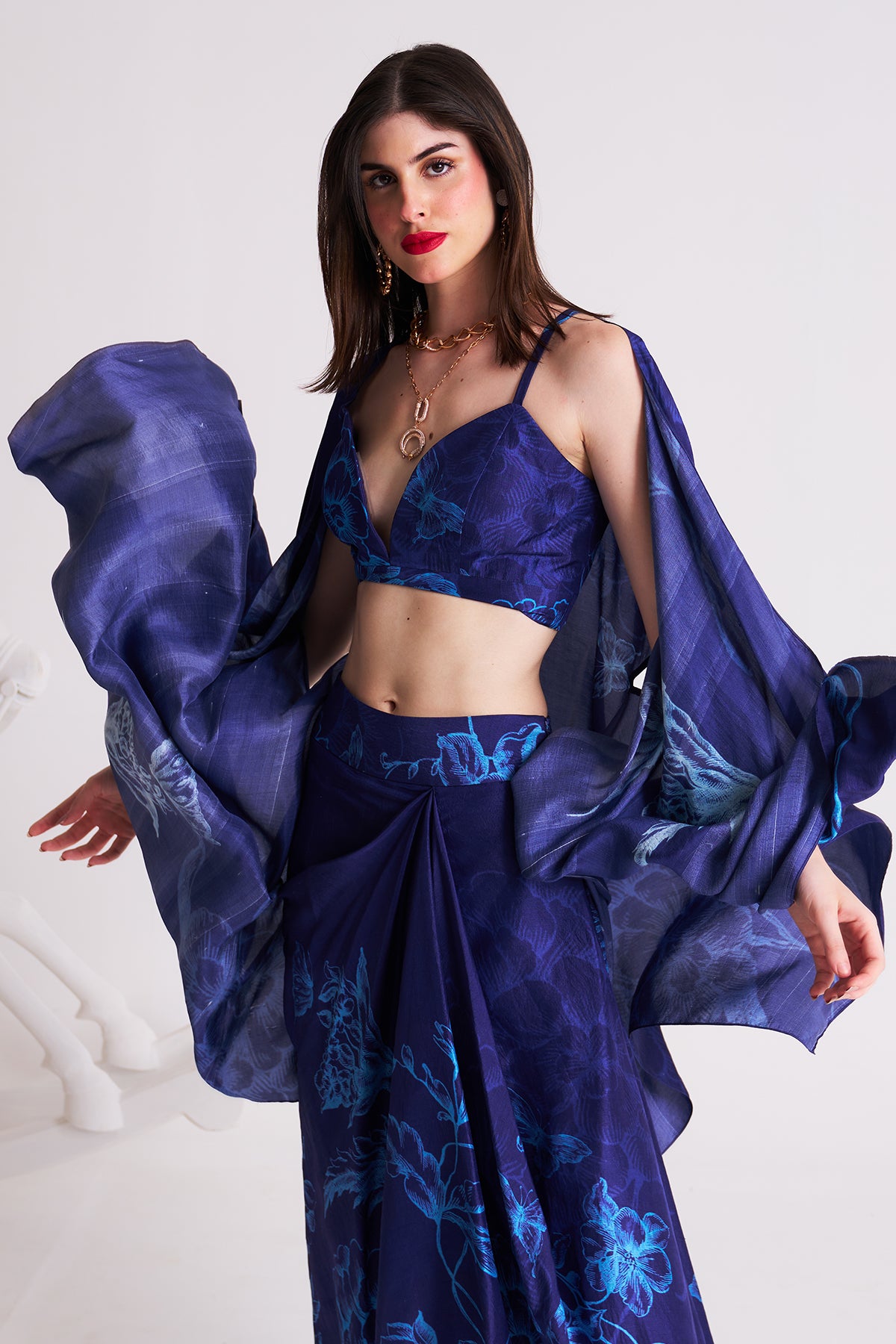 Co-ord set with cape and drape skirt