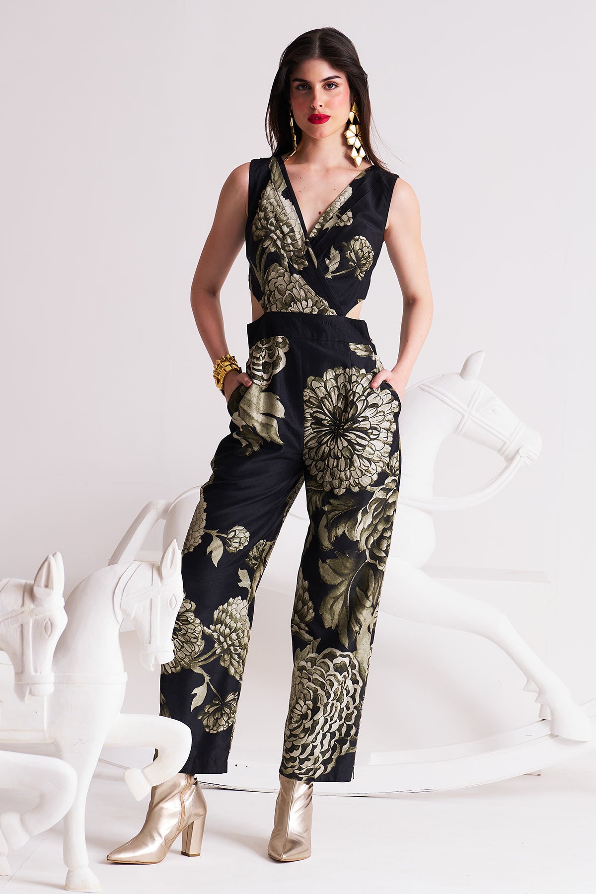 V-neck cutout jumpsuit