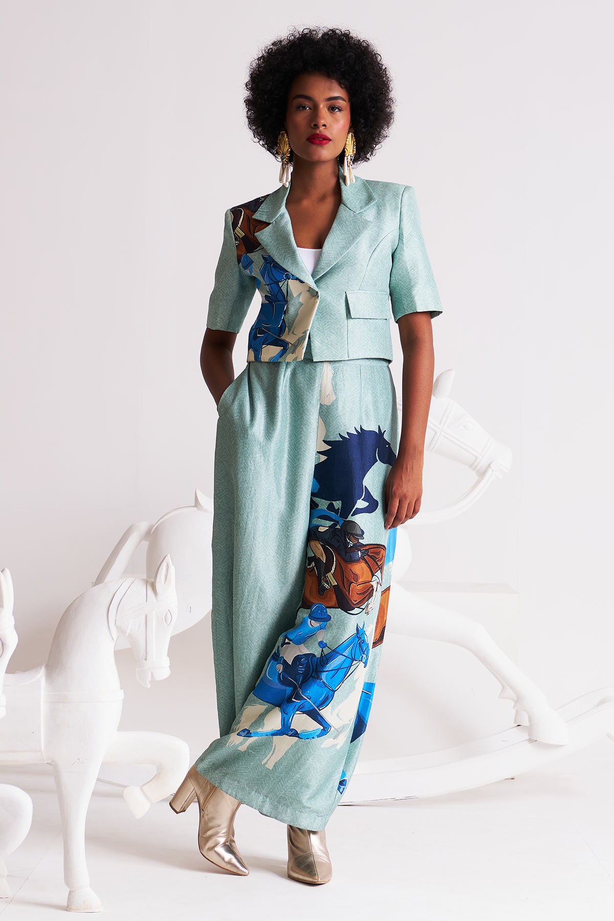 Crop blazer with palazzo pants