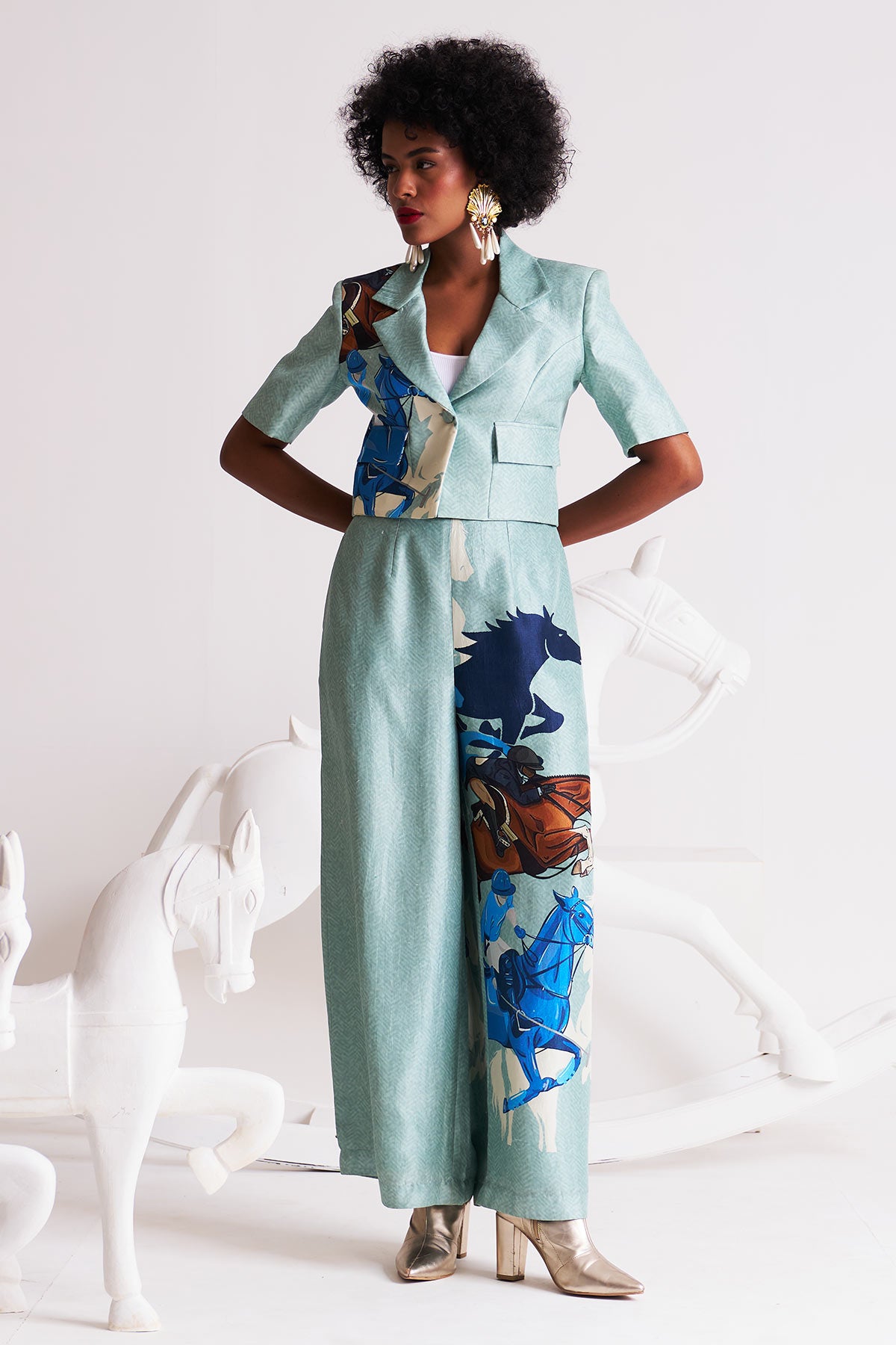 Crop blazer with palazzo pants