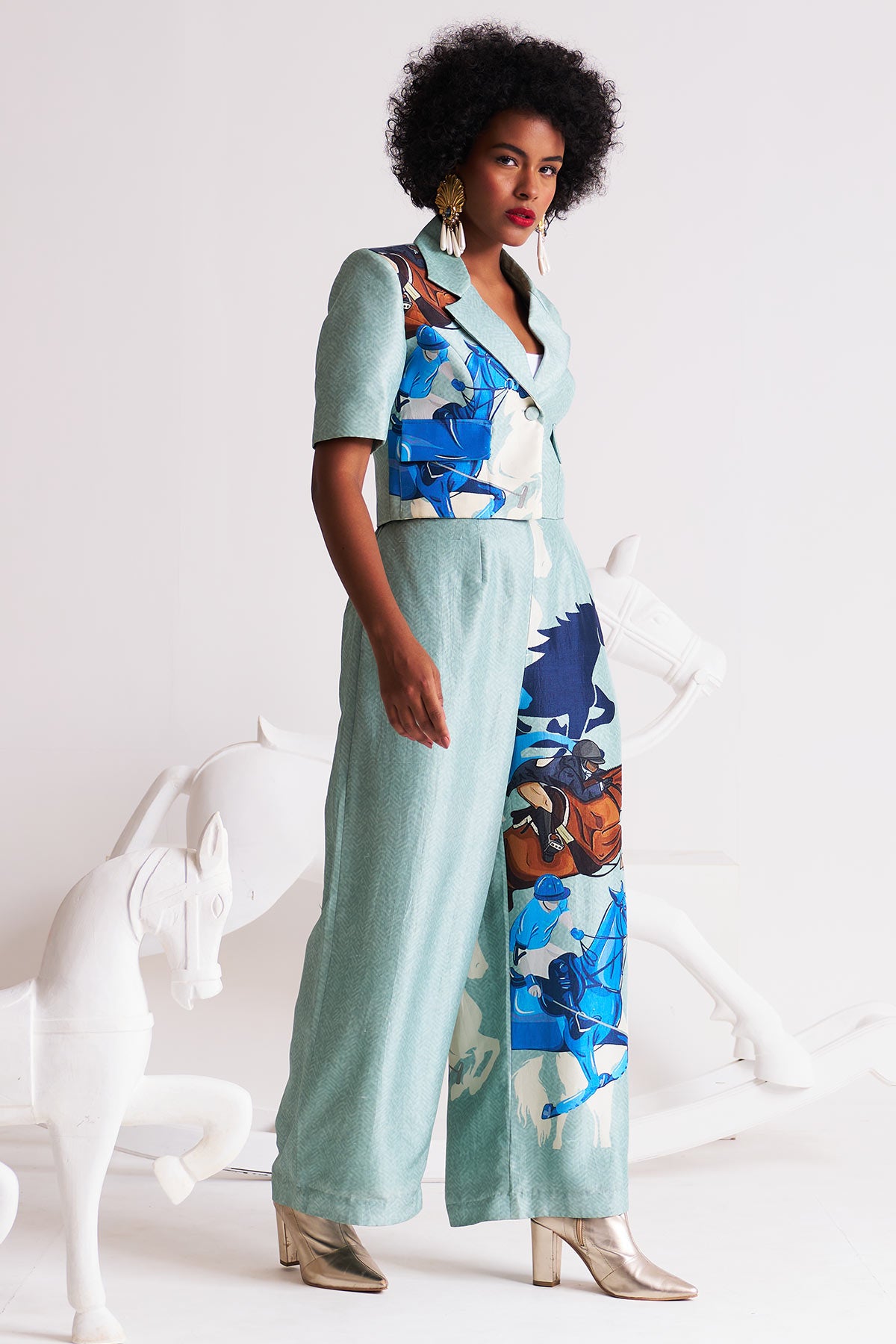 Crop blazer with palazzo pants