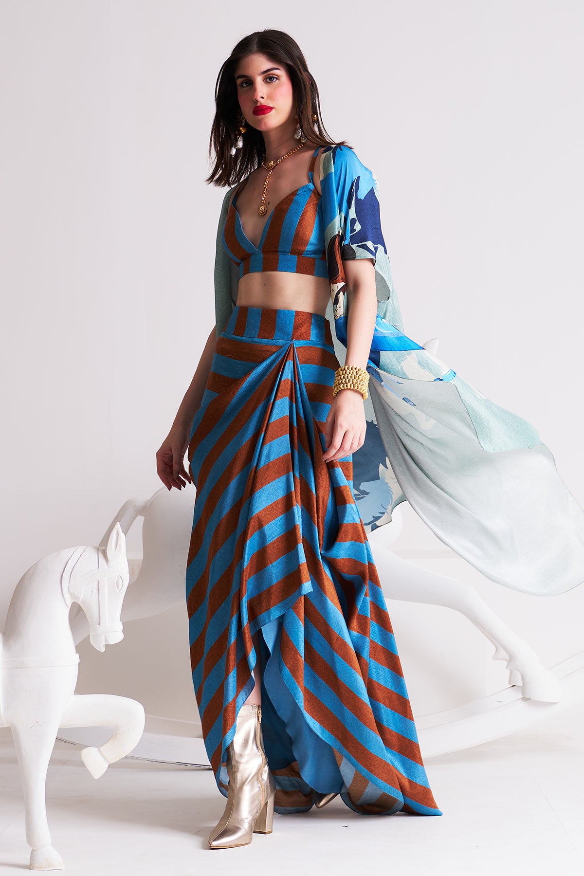 Co-ord set with cape and drape skirt
