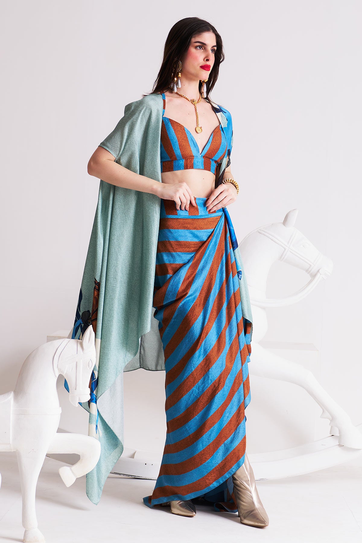 Co-ord set with cape and drape skirt