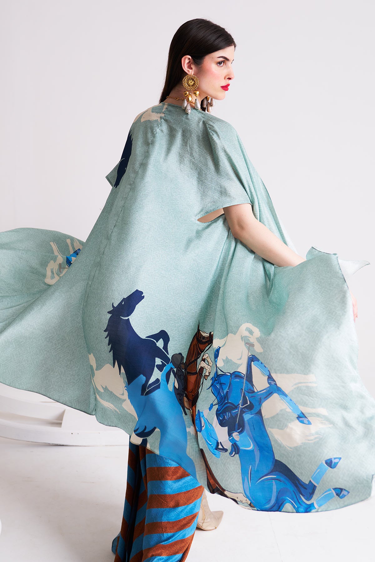 Co-ord set with cape and drape skirt