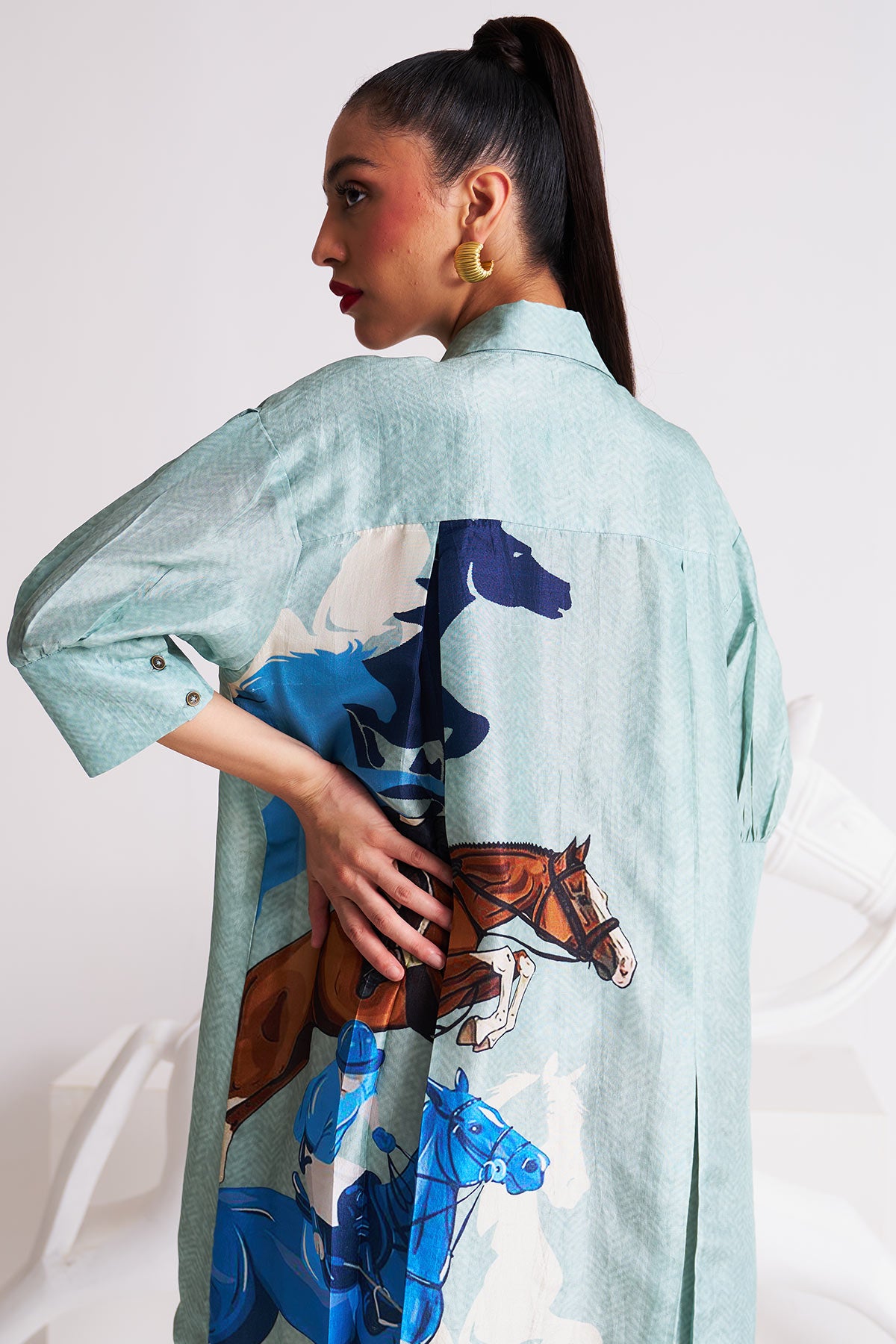 Box yoke pleated dress