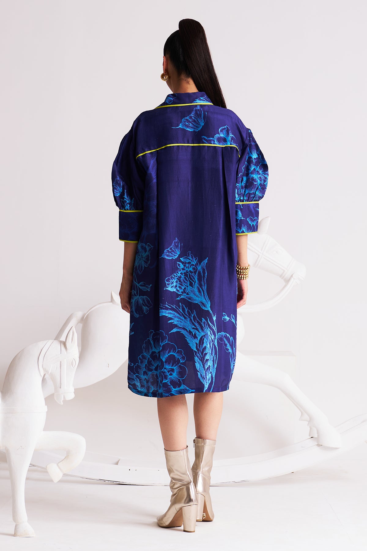 Box yoke pleated dress