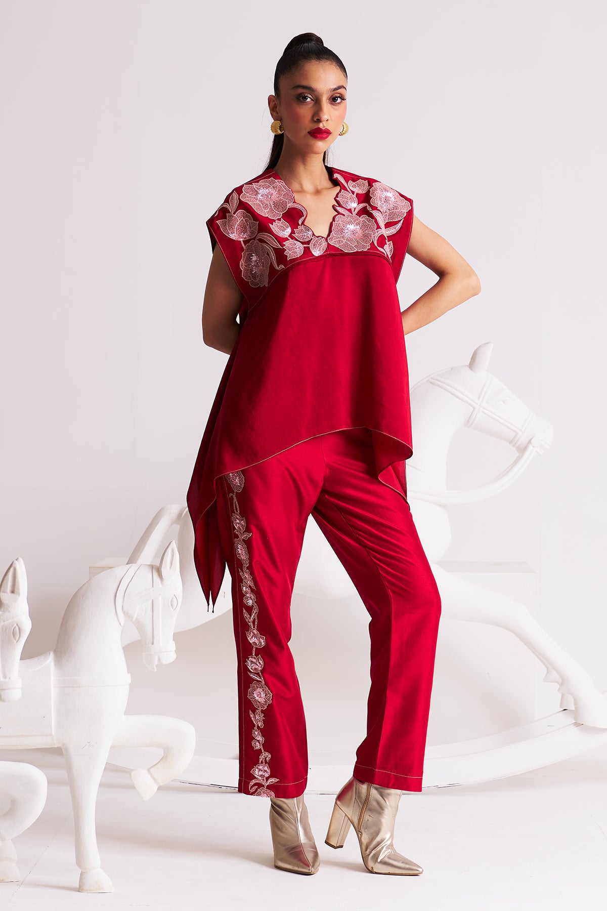 Embroidered neckline top