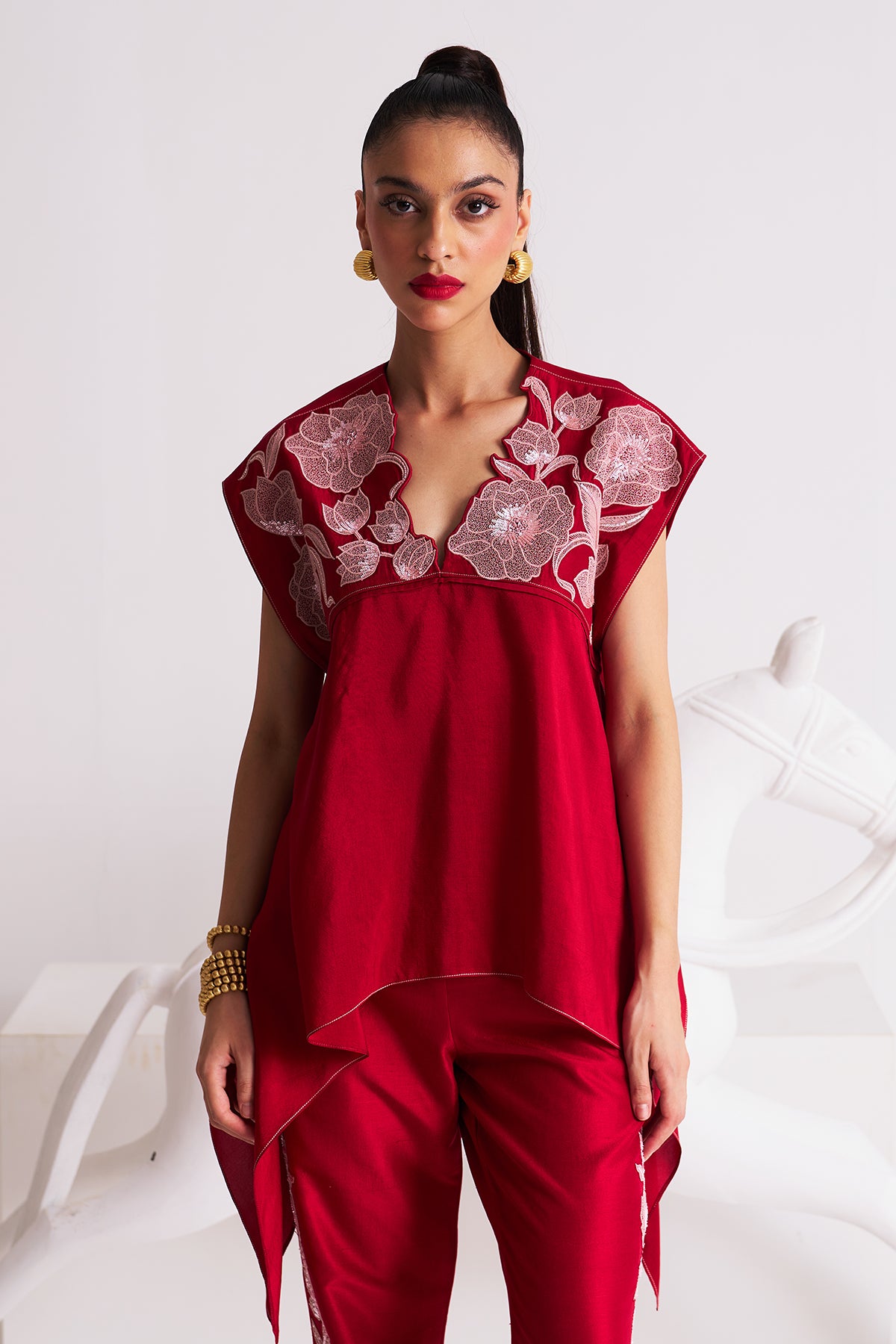 Embroidered neckline top