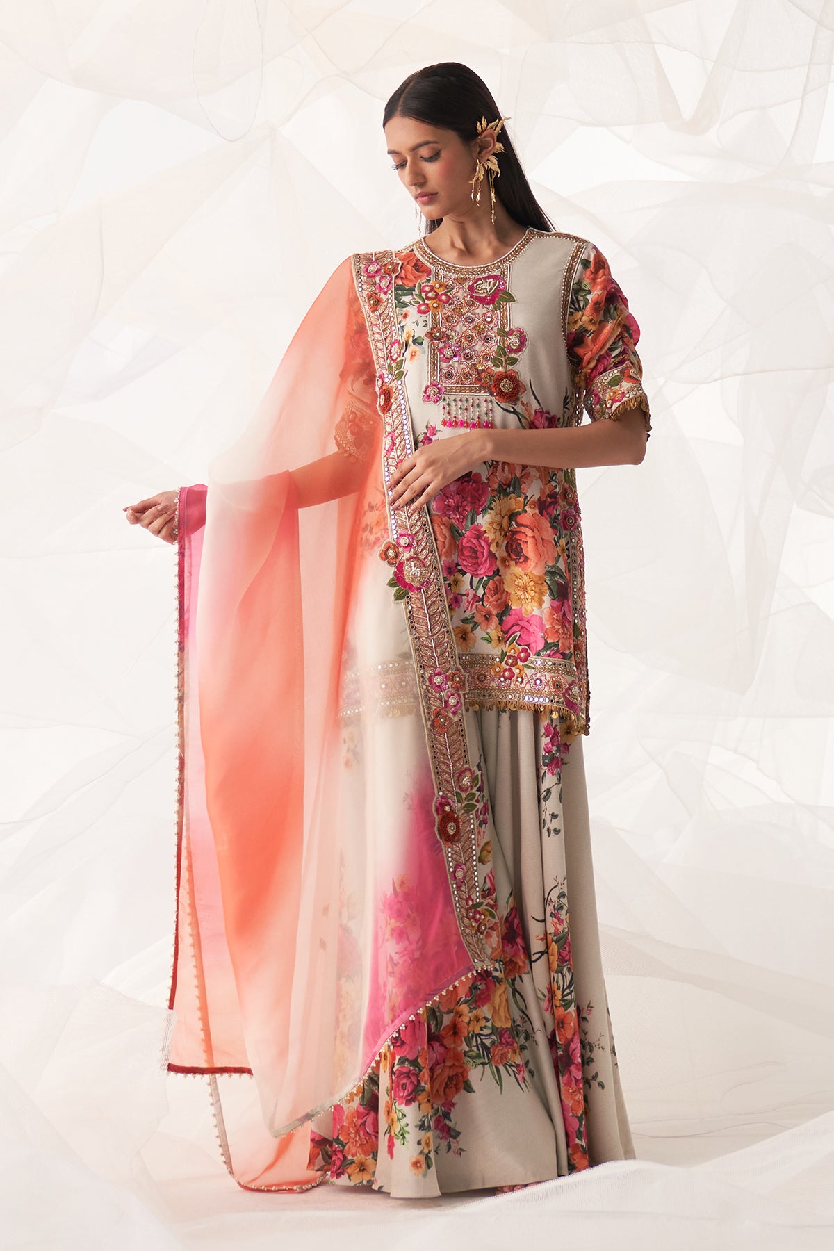 IVORY MULTI FLORAL CUT TO CUT SUIT