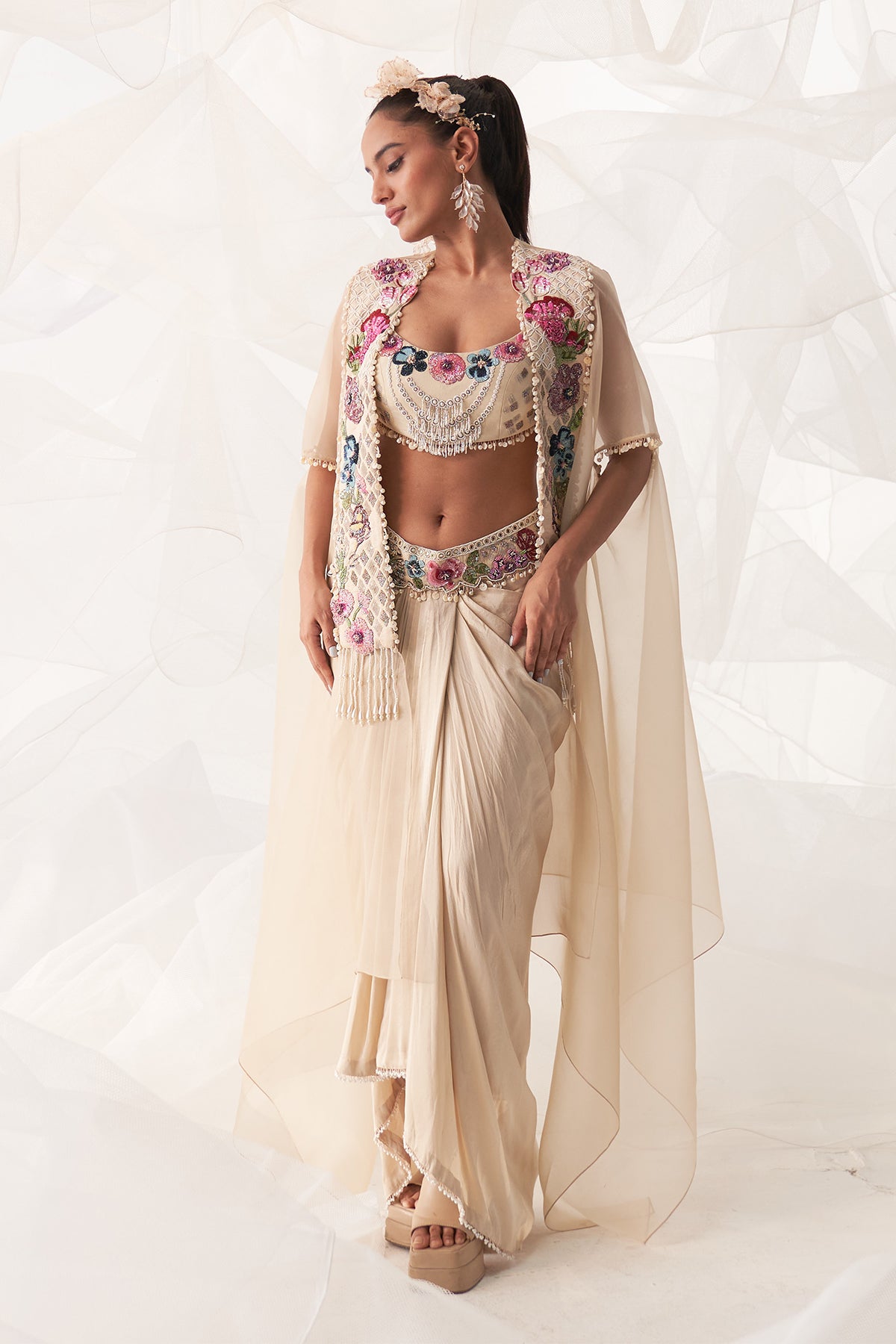 CAPE BUSTIER AND DRAPE SKIRT SET