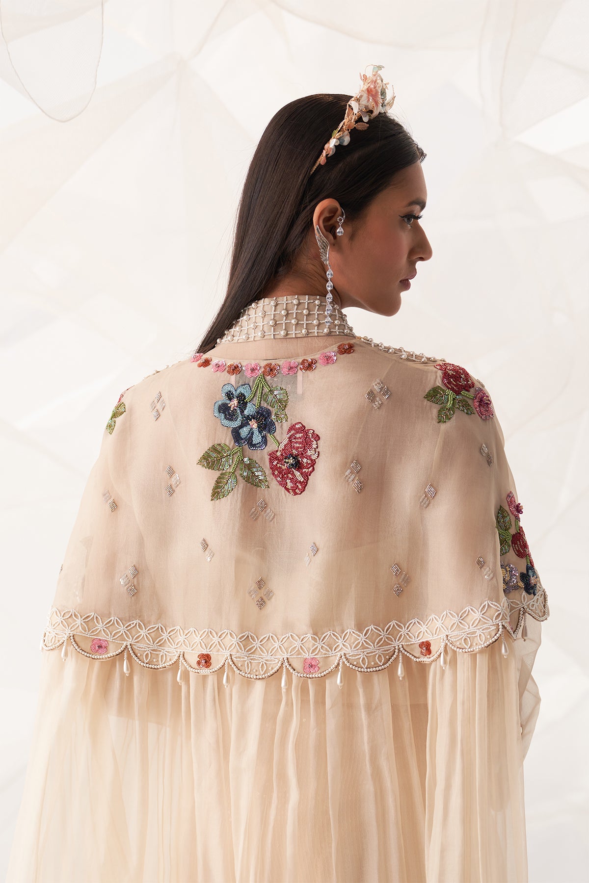 LONG CAPE ORGANZA AND SEQUIN TROUSER