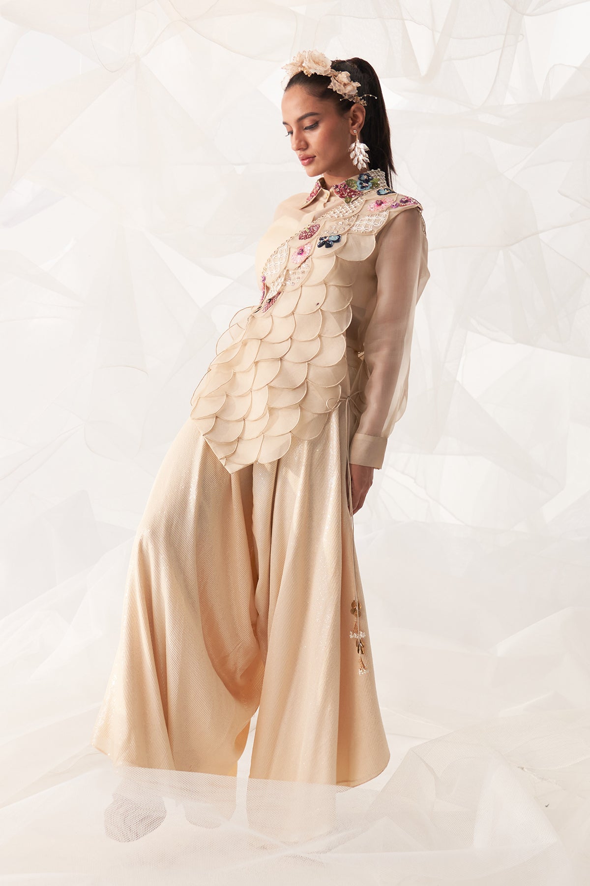 SCALLOP DRAPE WITH HARROM PANT SET