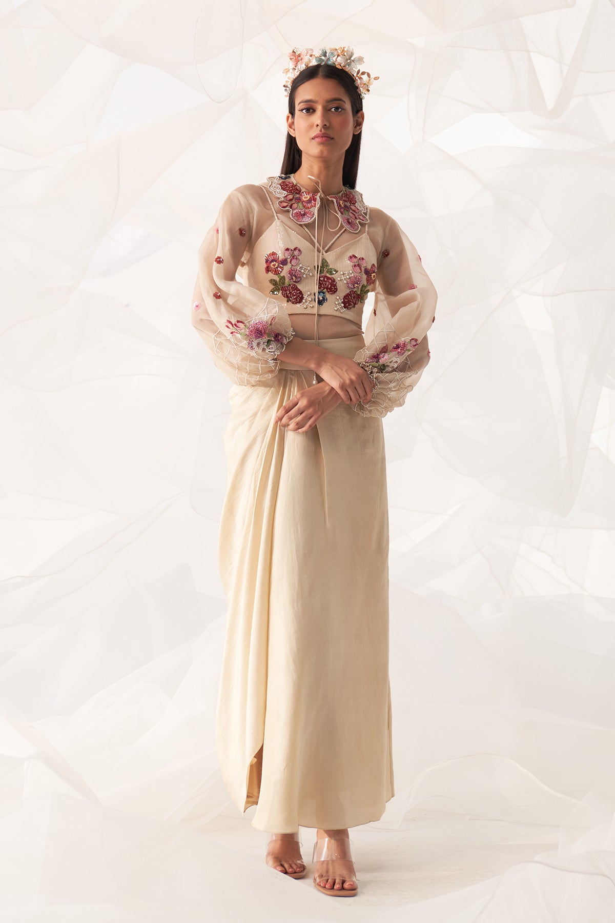 DRAPE SKIRT AND SEQUIN BUSTIER SET