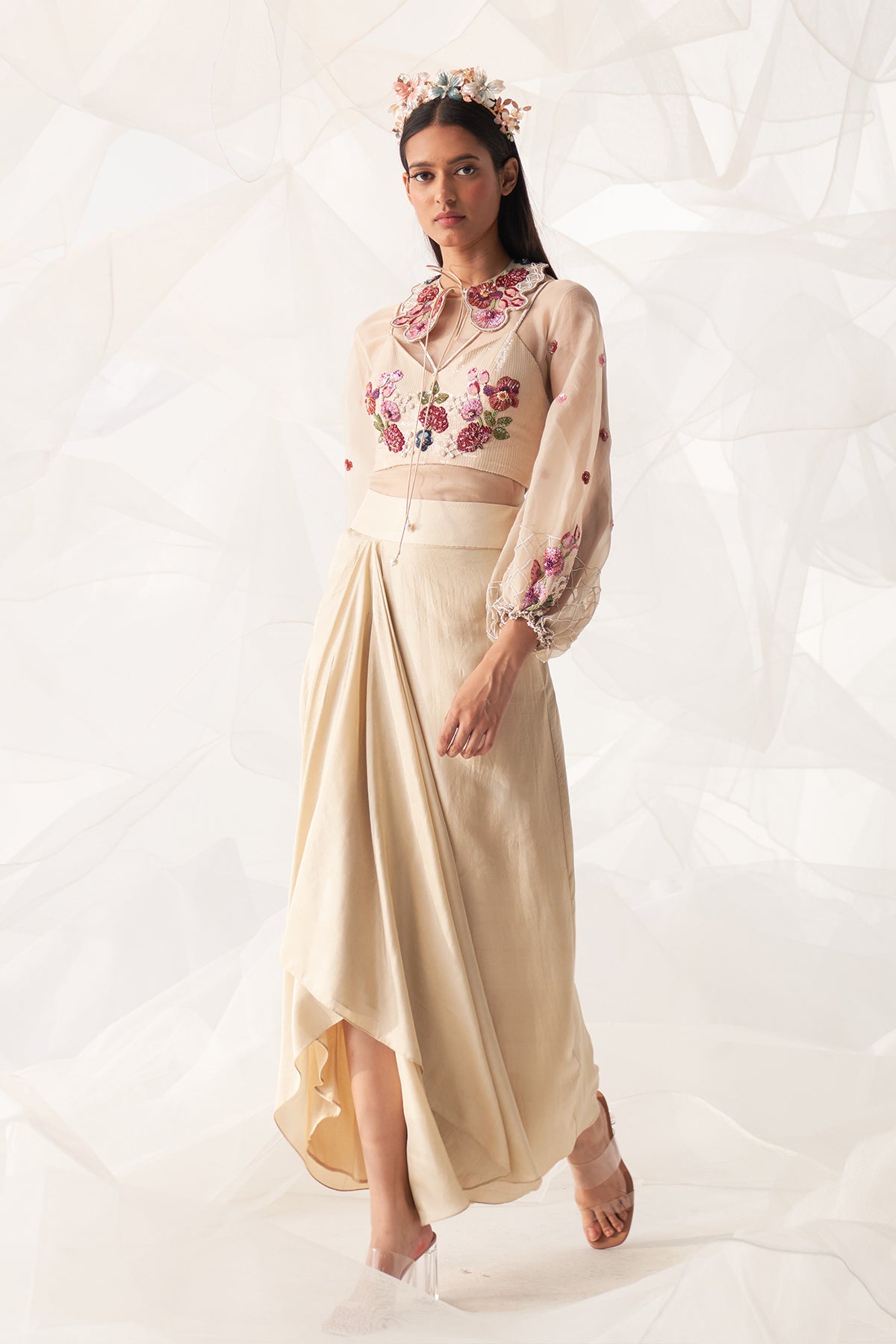 DRAPE SKIRT AND SEQUIN BUSTIER SET