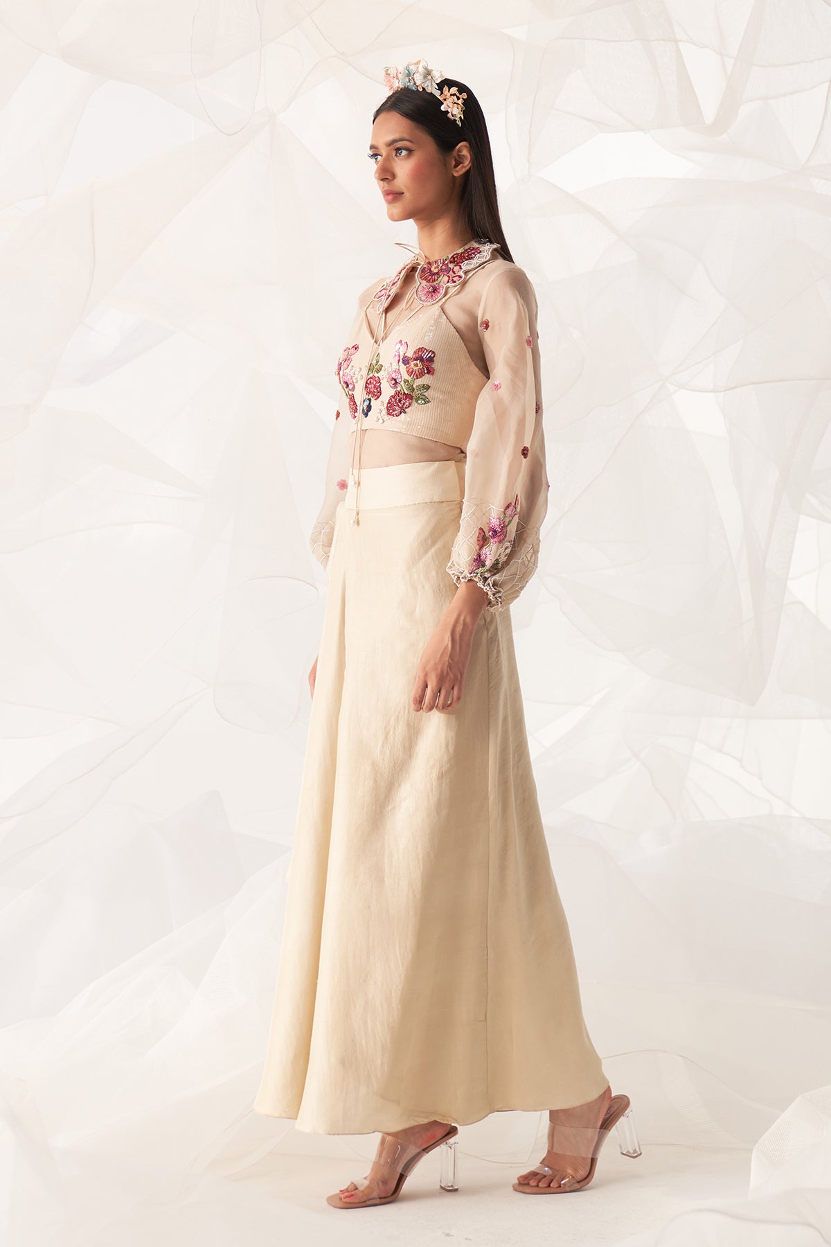 DRAPE SKIRT AND SEQUIN BUSTIER SET