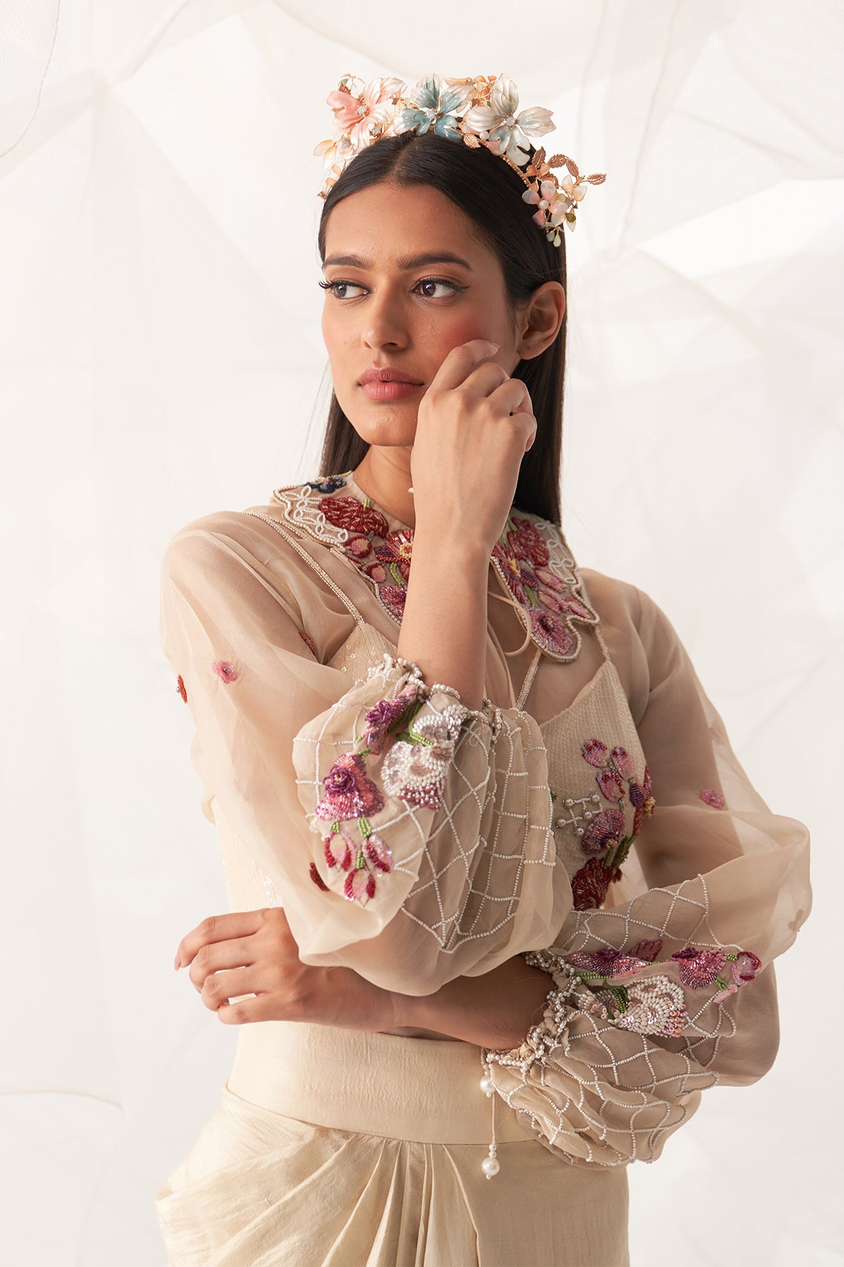 DRAPE SKIRT AND SEQUIN BUSTIER SET