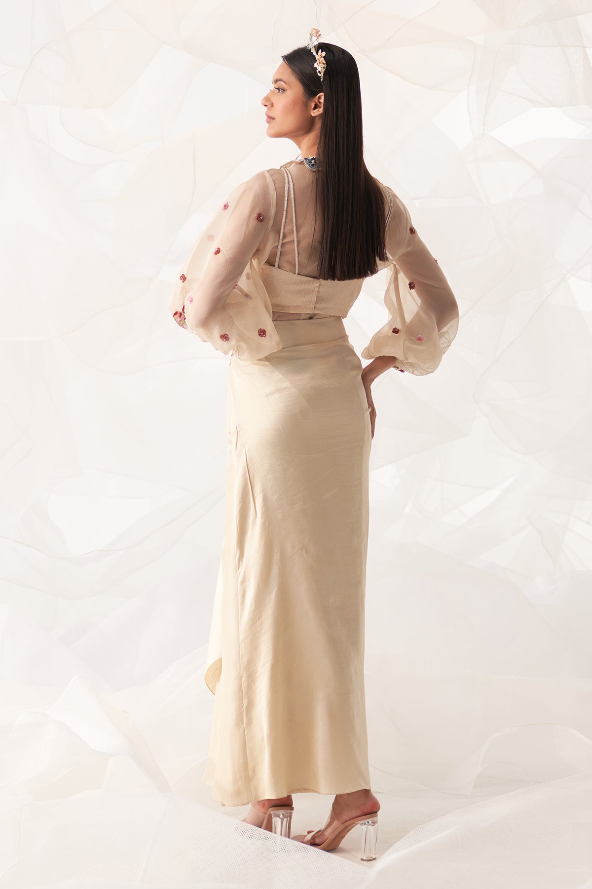 DRAPE SKIRT AND SEQUIN BUSTIER SET