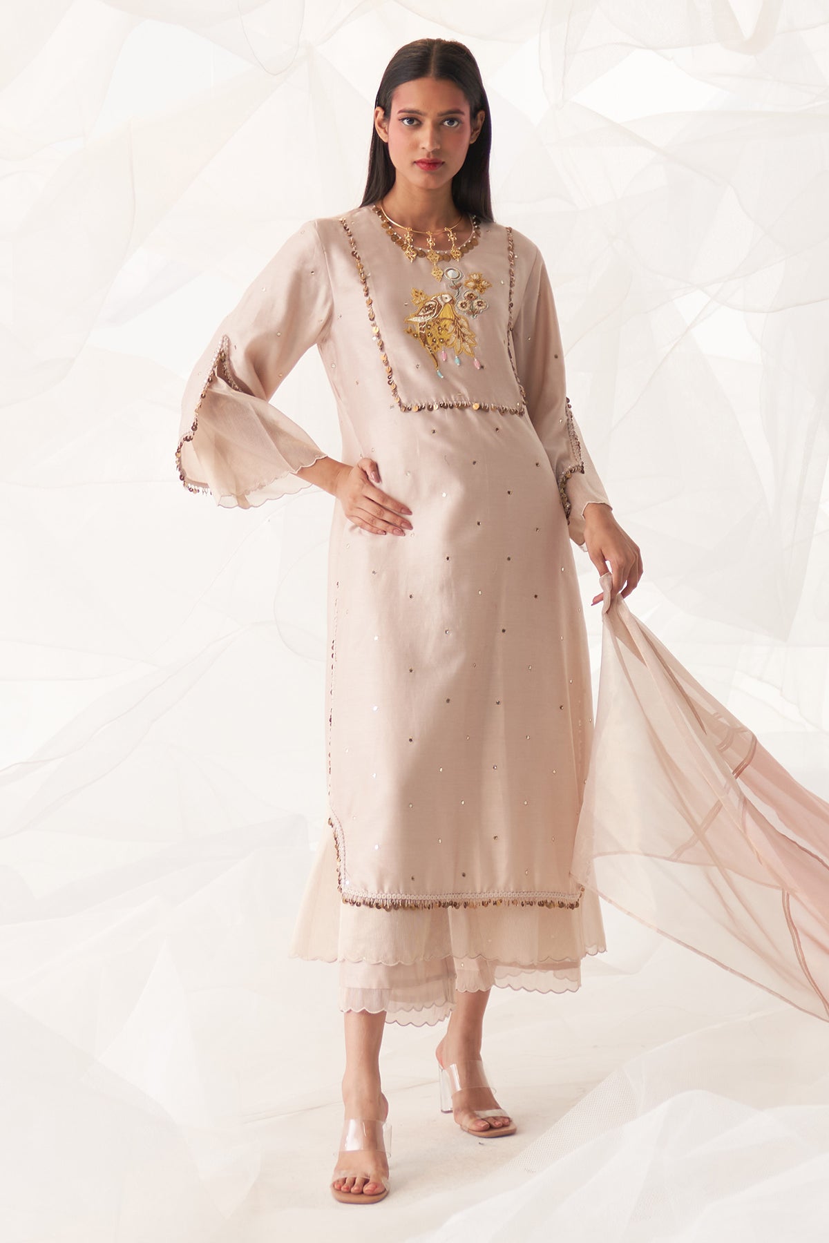 CENTER PATCHED YOKE 'A' LINE KURTA SET