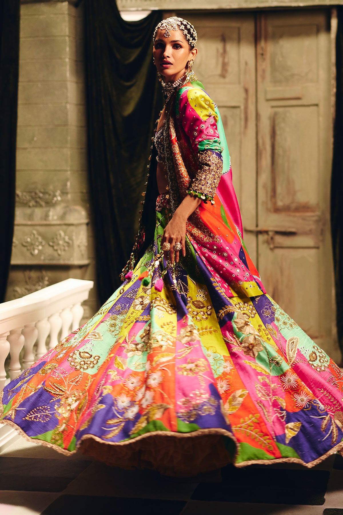 The patch print lehenga