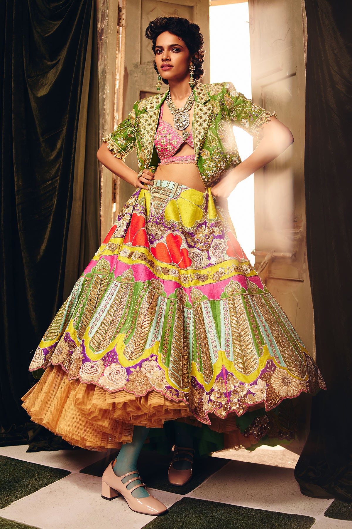 Red Floret Lehenga Set main image 0