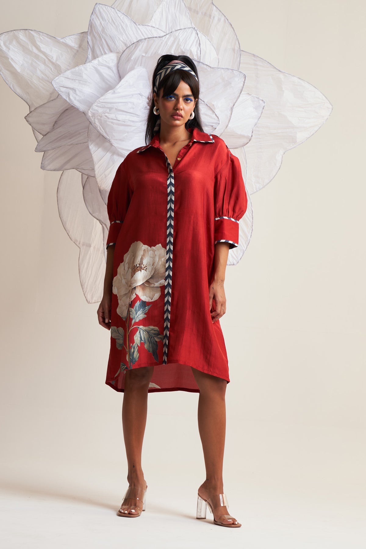 Box yoke pleated dress