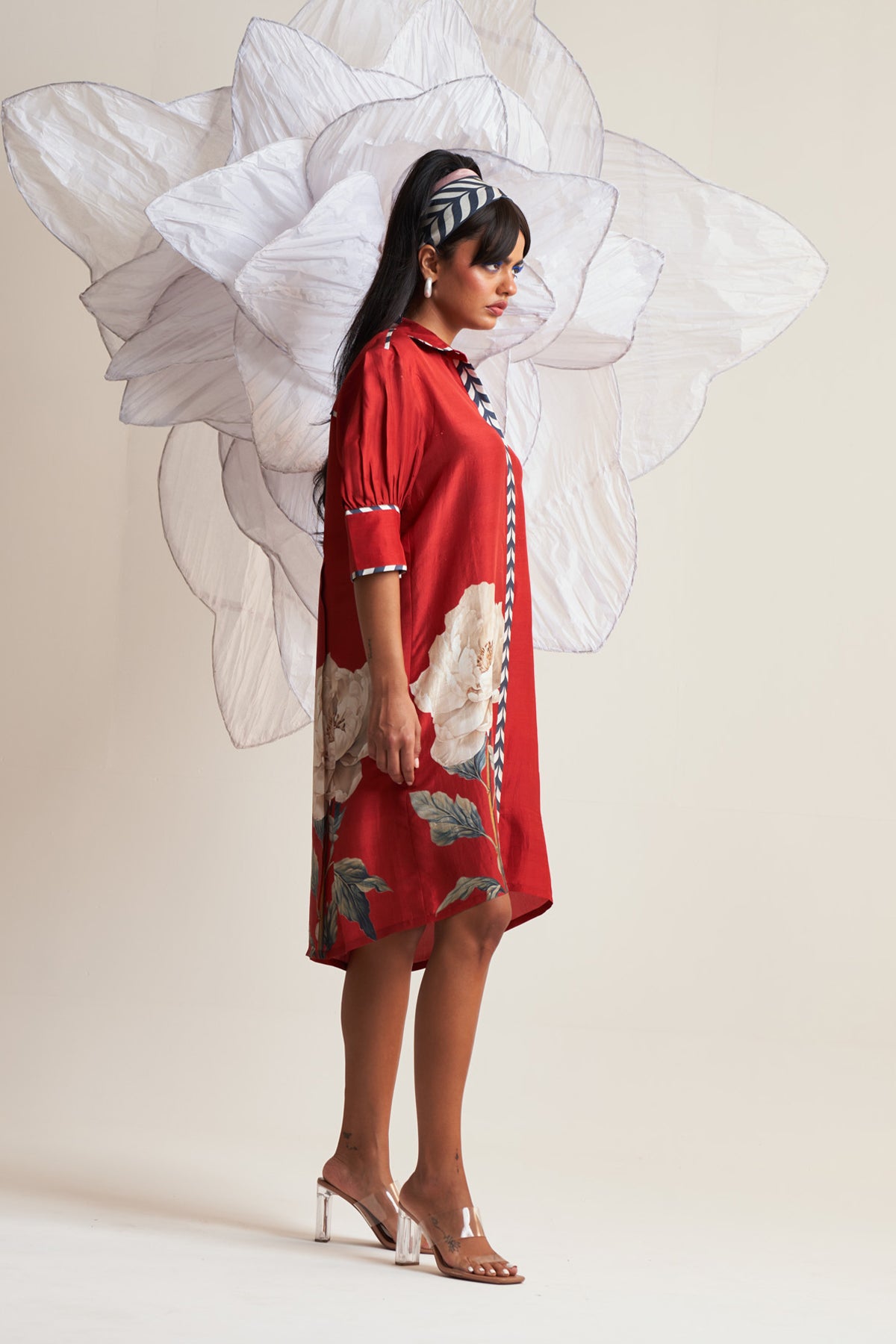 Box yoke pleated dress