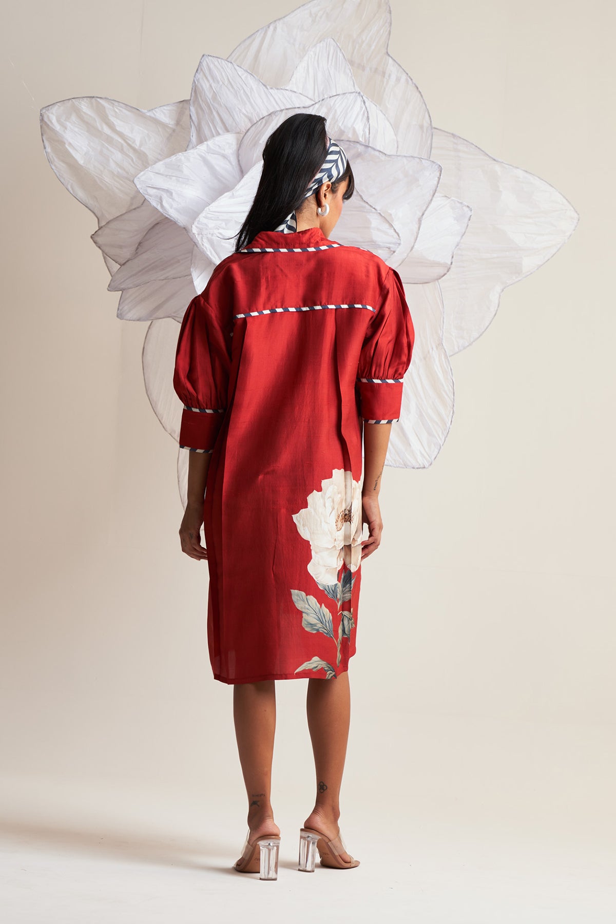 Box yoke pleated dress