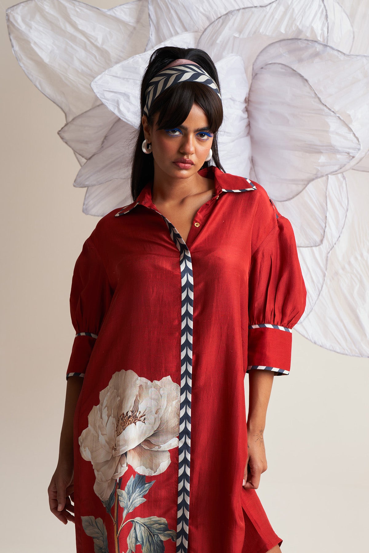 Box yoke pleated dress