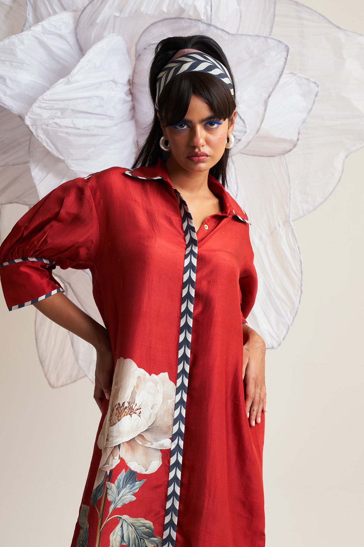 Box yoke pleated dress