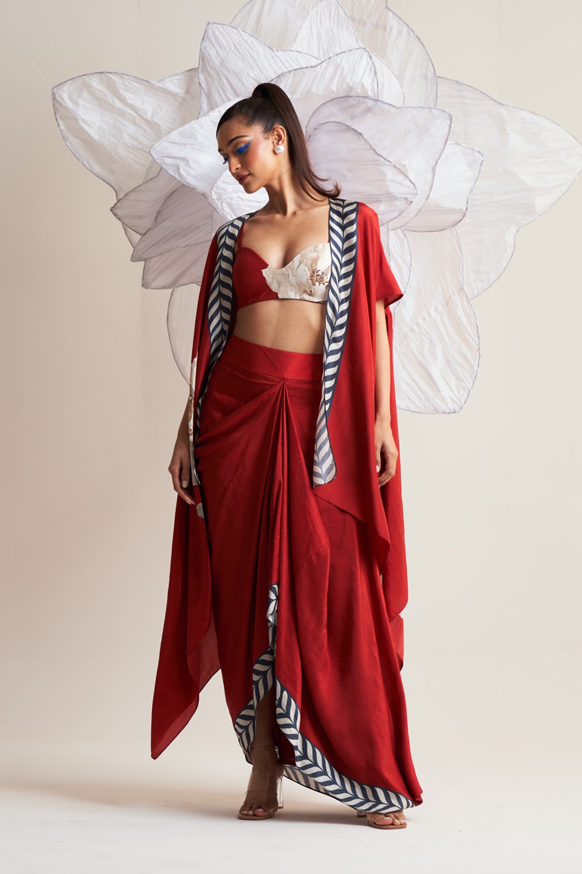 Co-ord set with cape and drape skirt