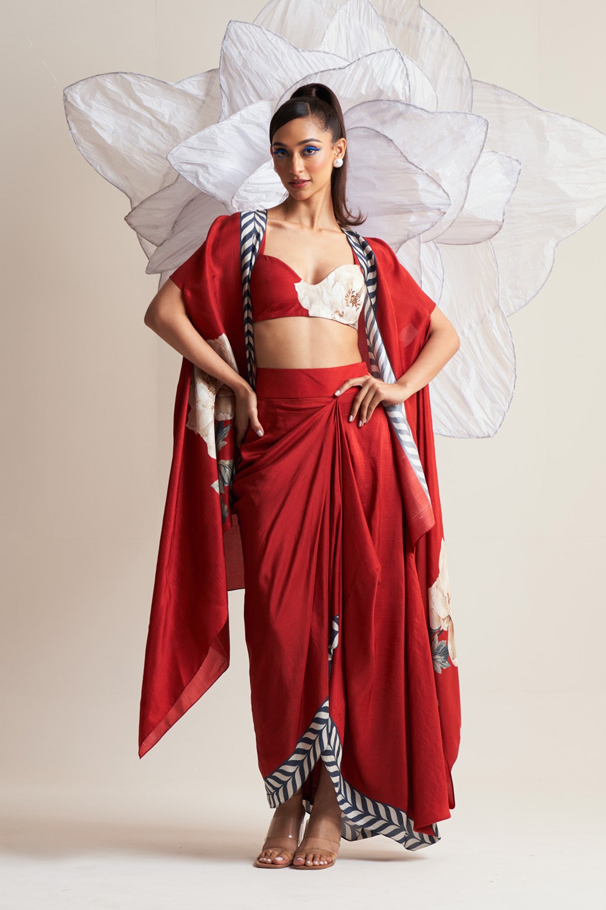 Co-ord set with cape and drape skirt