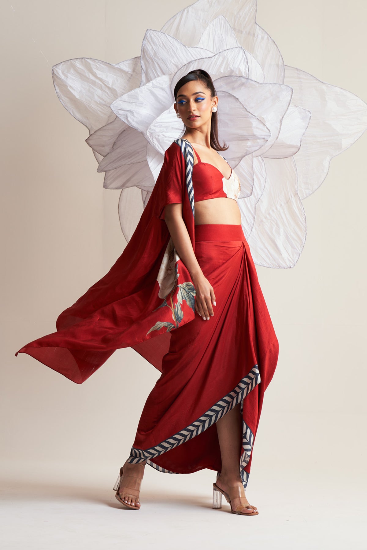 Co-ord set with cape and drape skirt